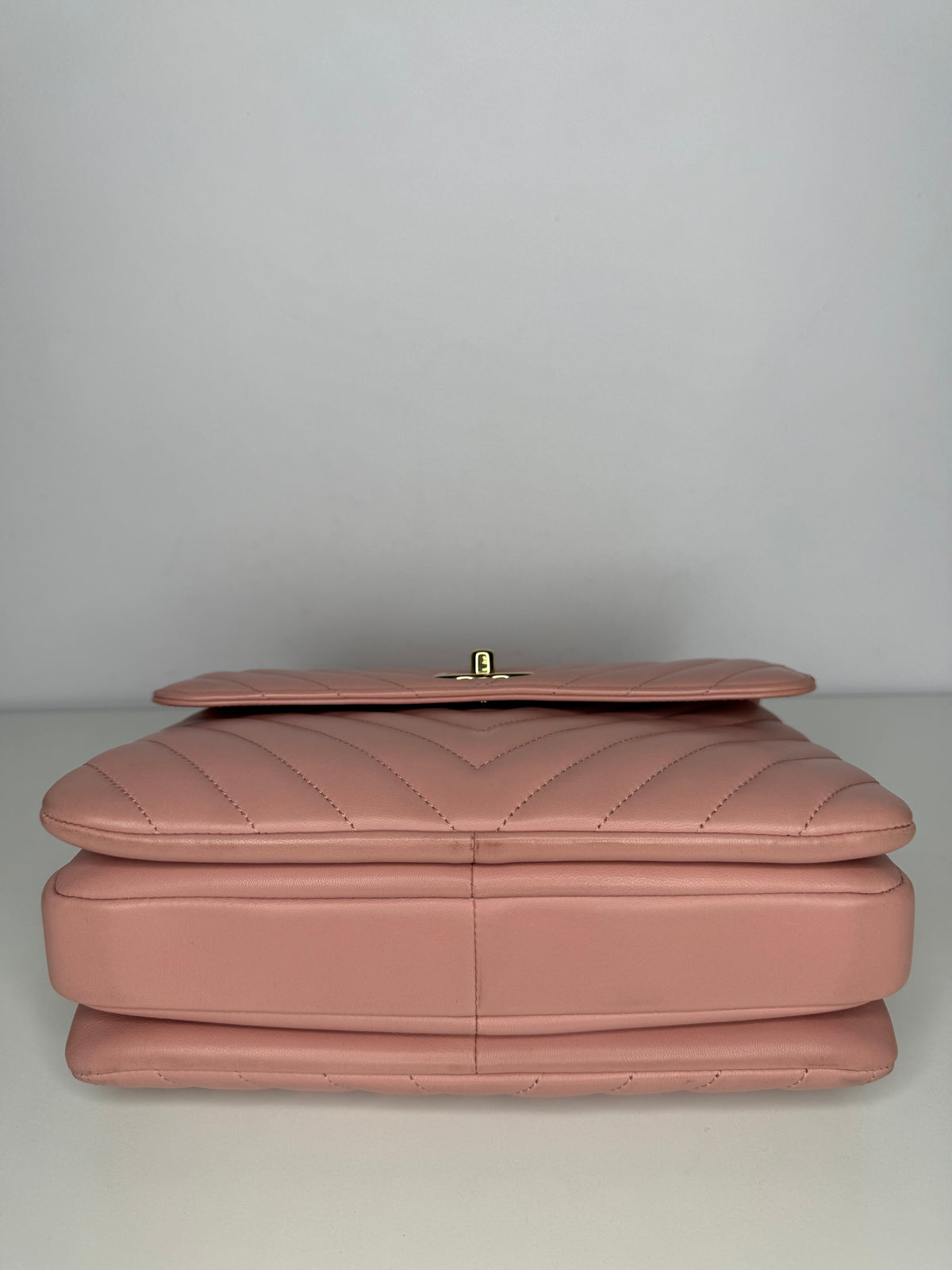 Chanel Small Trendy CC Light Pink Lambskin Chevron Quilted Top Handle Bag