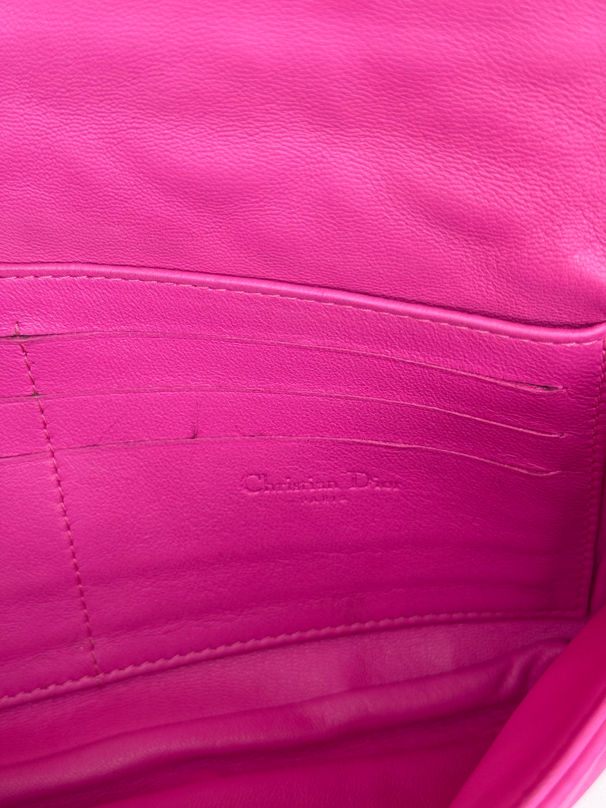 Christian Dior Fuchsia Cannage Quilted Lambskin Wallet on Chain Pochette