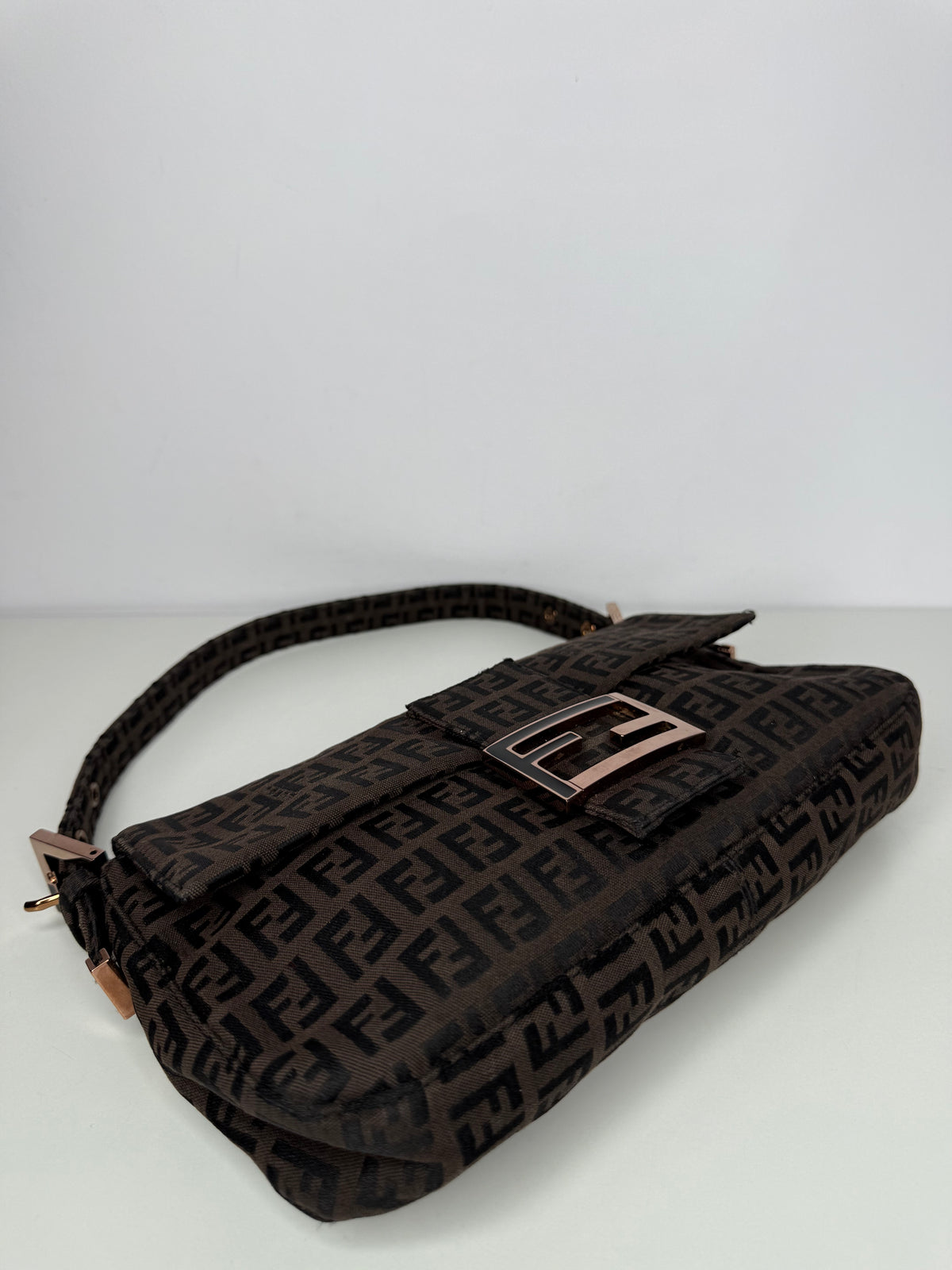 Fendi Zucchino Canvas Baguette Shoulder Bag