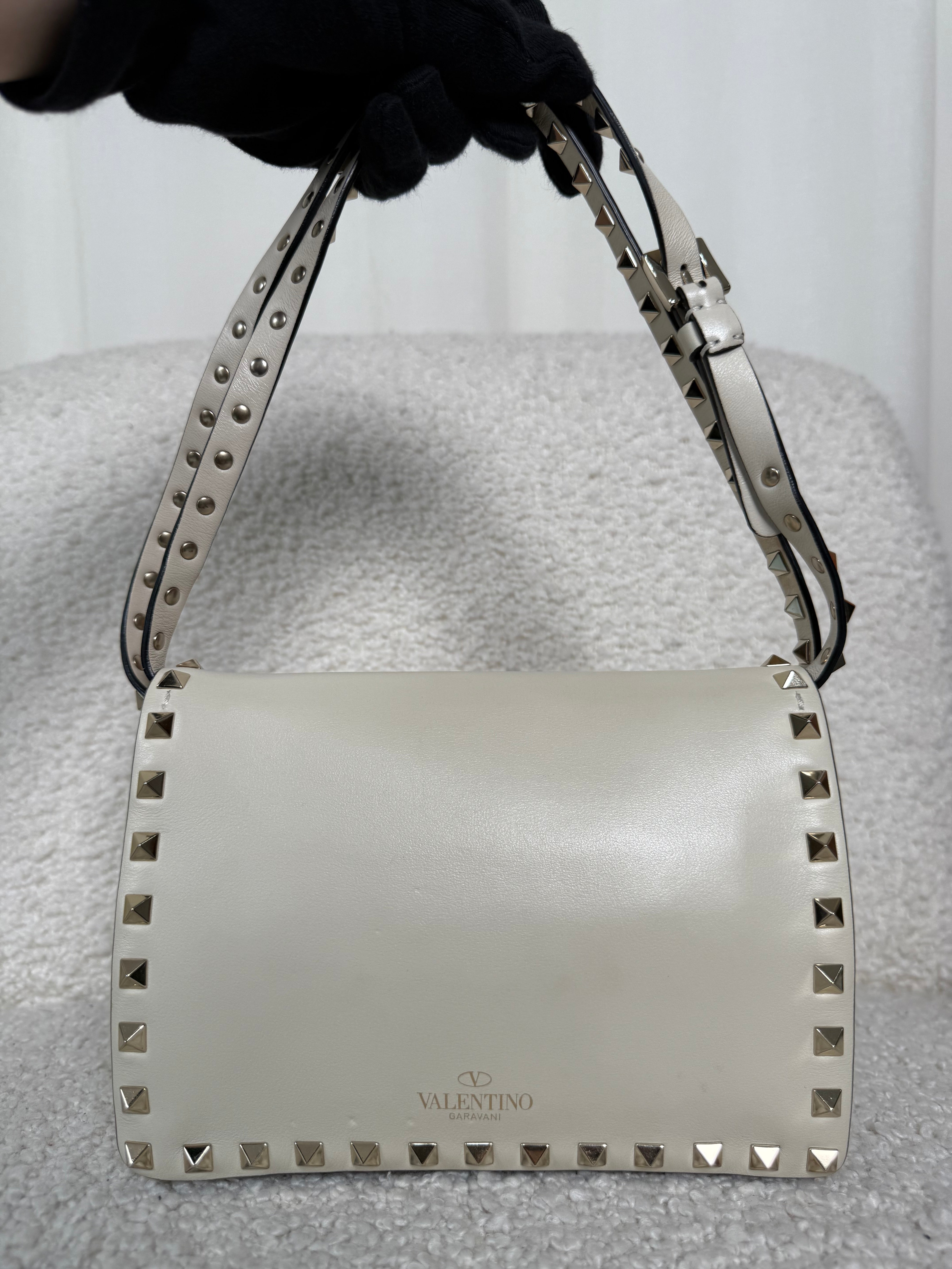 Valentino Garavani Rockstud Smooth Calfskin Crossbody Bag Ivory