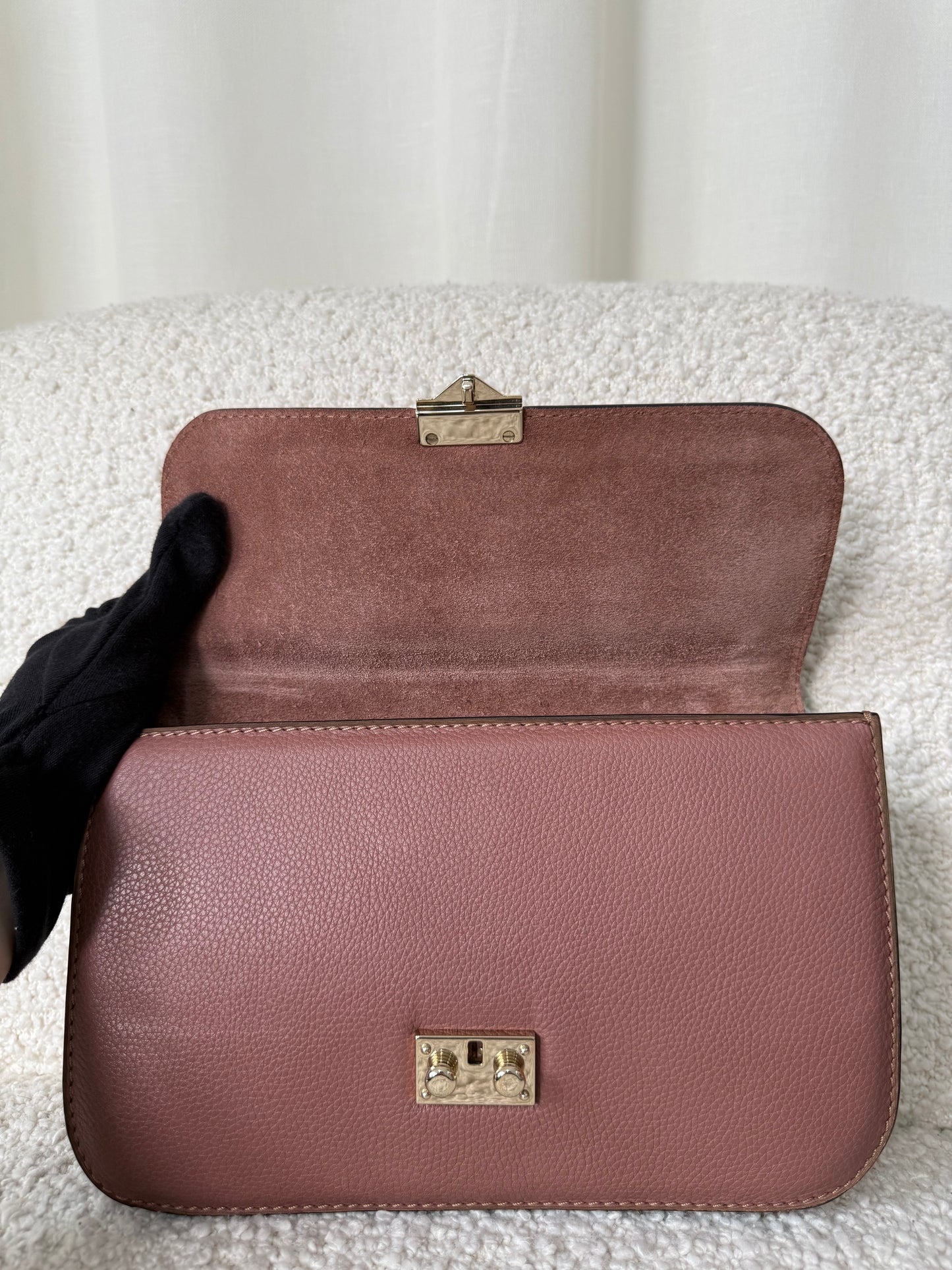 Valentino Garavani Old Rose Leather Rockstud Glam Lock Medium Flap Bag