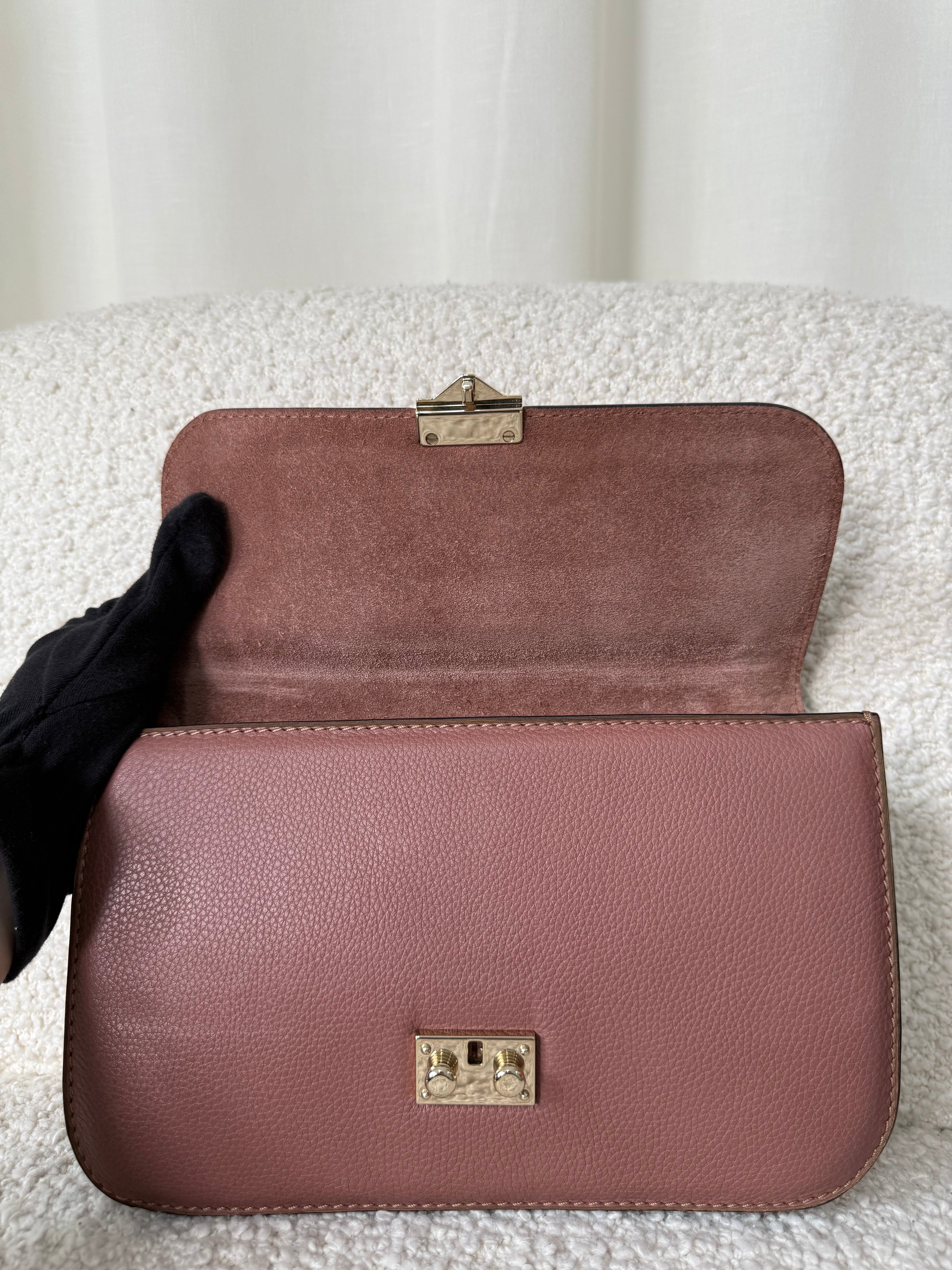 Valentino Garavani Old Rose Leather Rockstud Glam Lock Medium Flap Bag