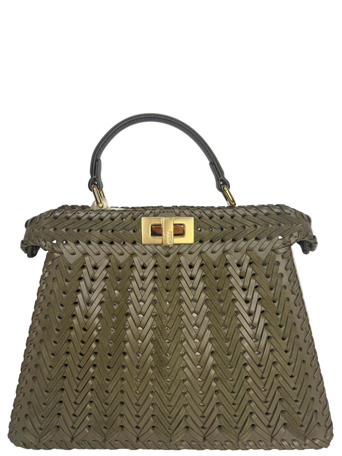 Fendi Peekaboo ISeeU Small Olive Green interlaced Leather Bag
