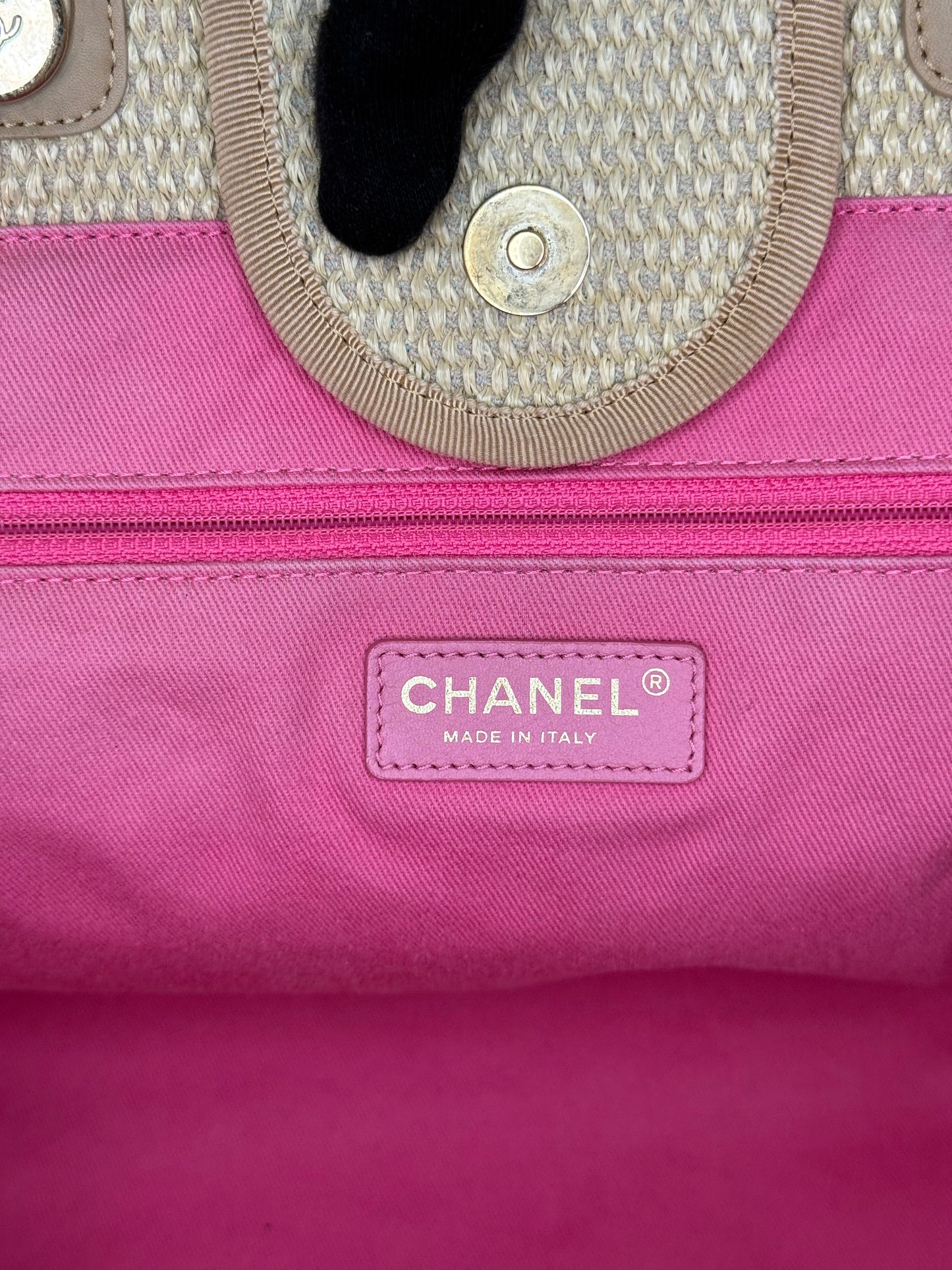 Chanel Large Striped Raffia Deauville Shopping Tote Bag