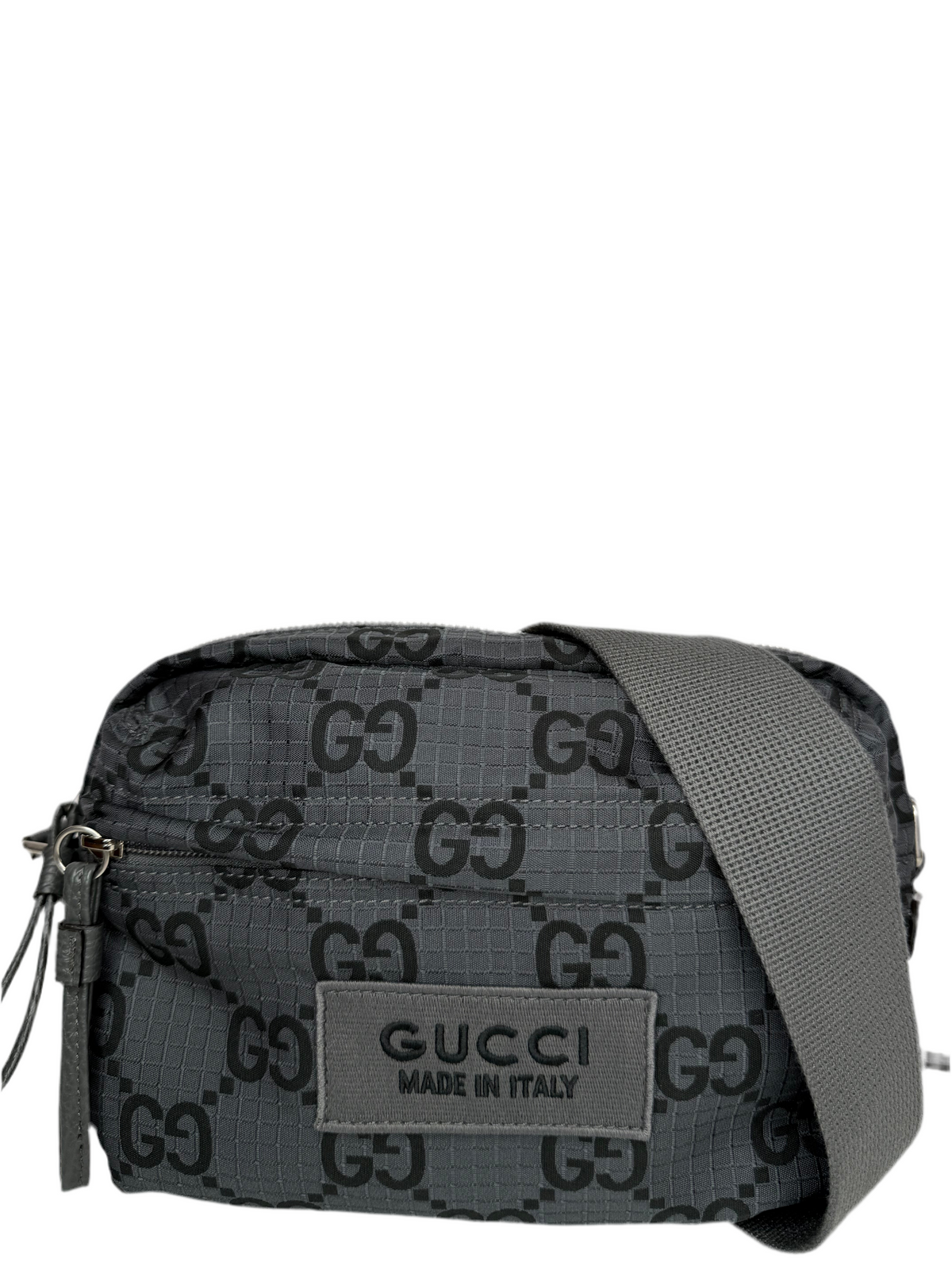 Gucci Men’s Medium GG Ripstop Damier Crossbody Bag Grey