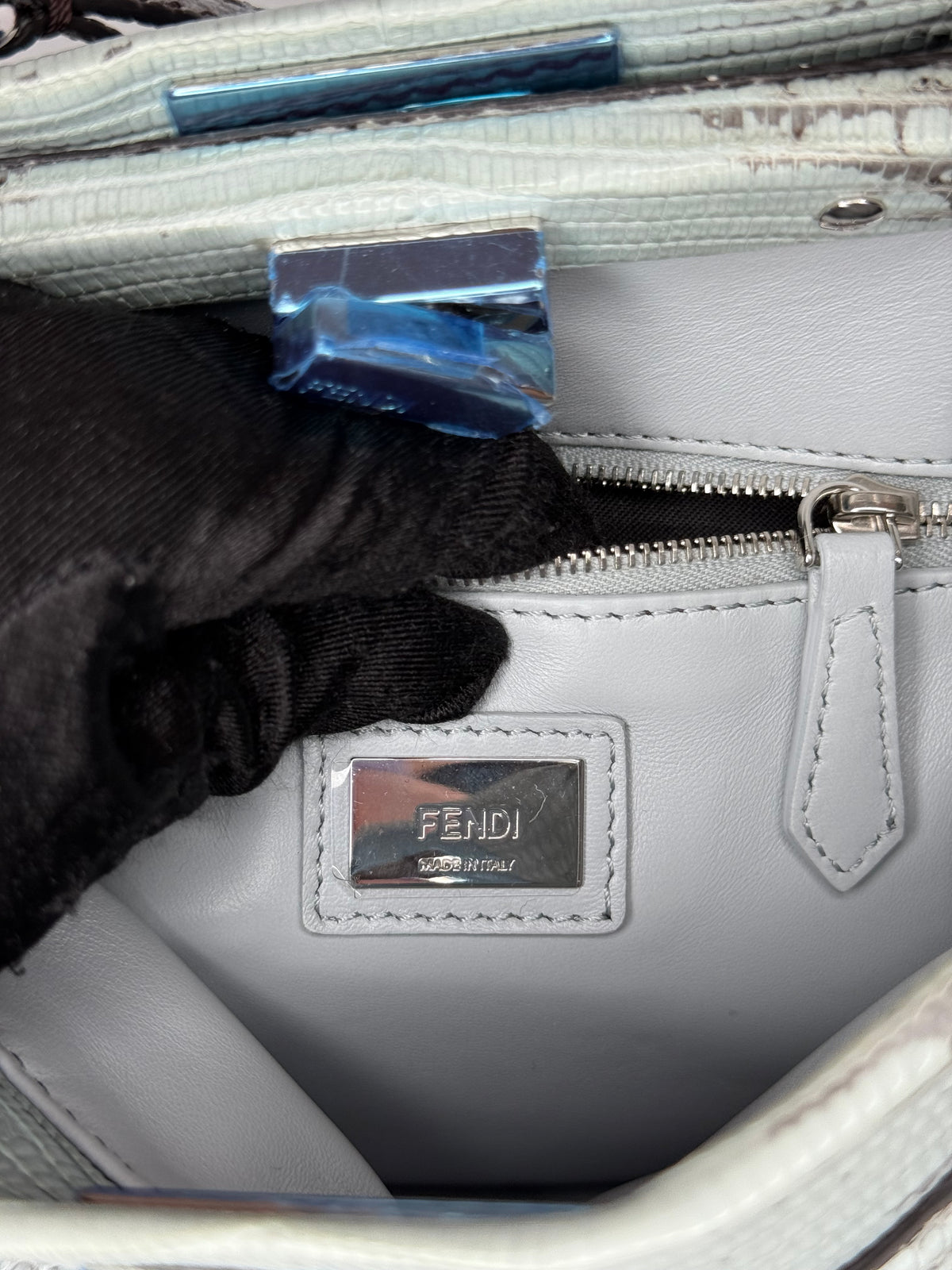 Fendi Iconic Peekaboo Mini Blue Gradient Lizard Skin Bag