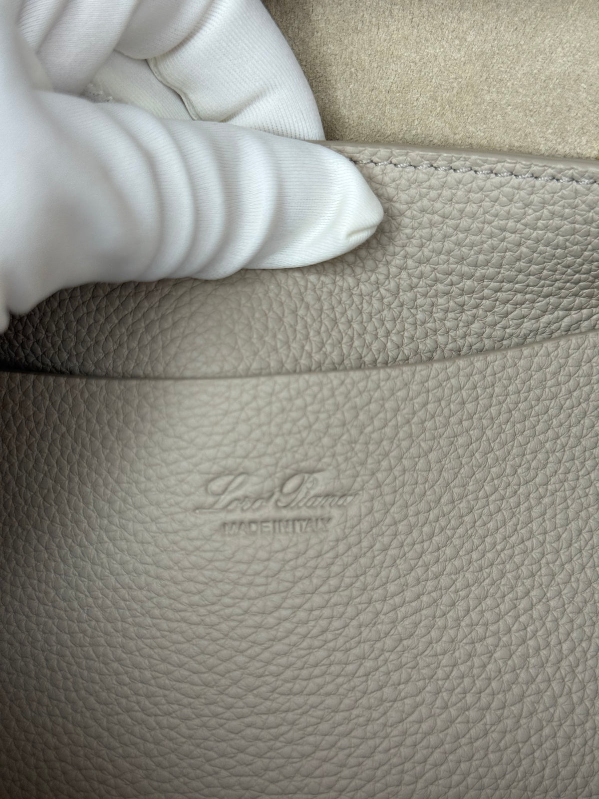 Loro Piana Loom bag L25 Grained Calfskin Light Travertine/Sun Gold