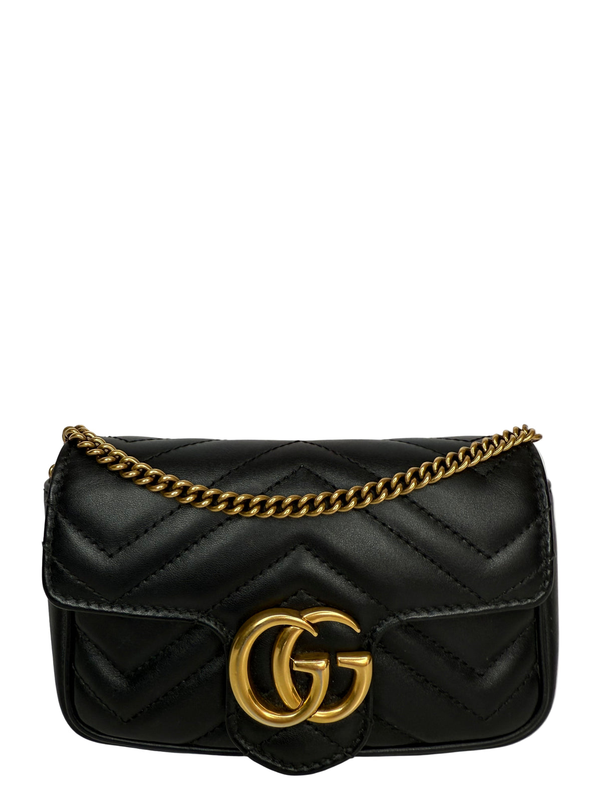 Gucci Black Calfskin Matelasse Super Mini GG Marmont Shoulder Bag