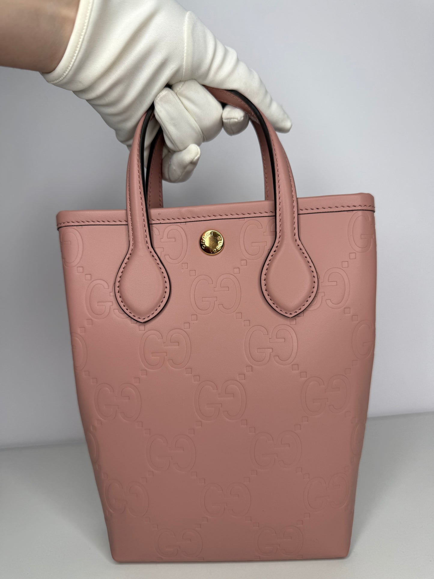 Gucci Pink Monogram Leather Retro Mini Tote Bag