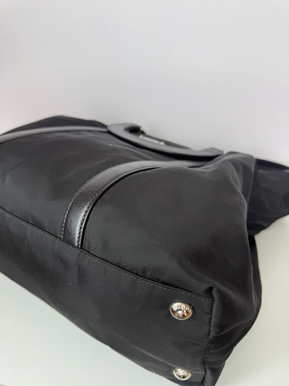 Prada Black Nylon and Leather Tote Bag