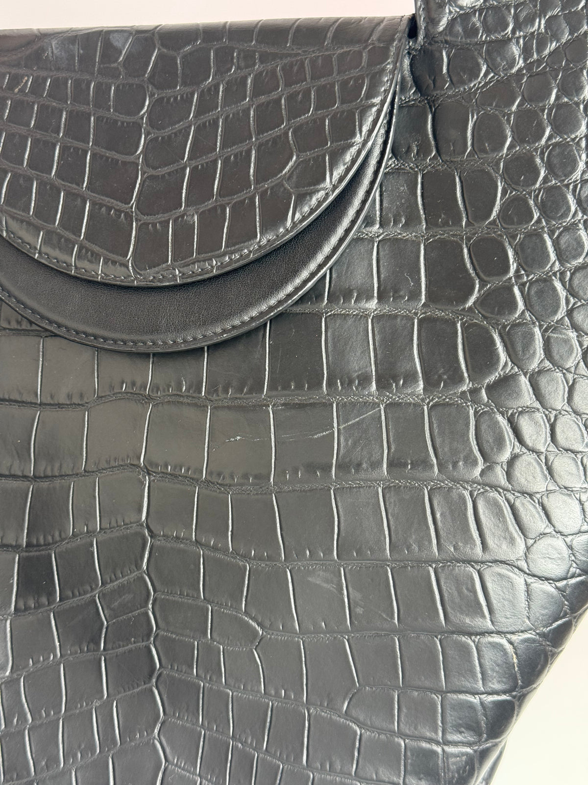Bottega Veneta Black Crocodile Embossed Leather Doll Tote