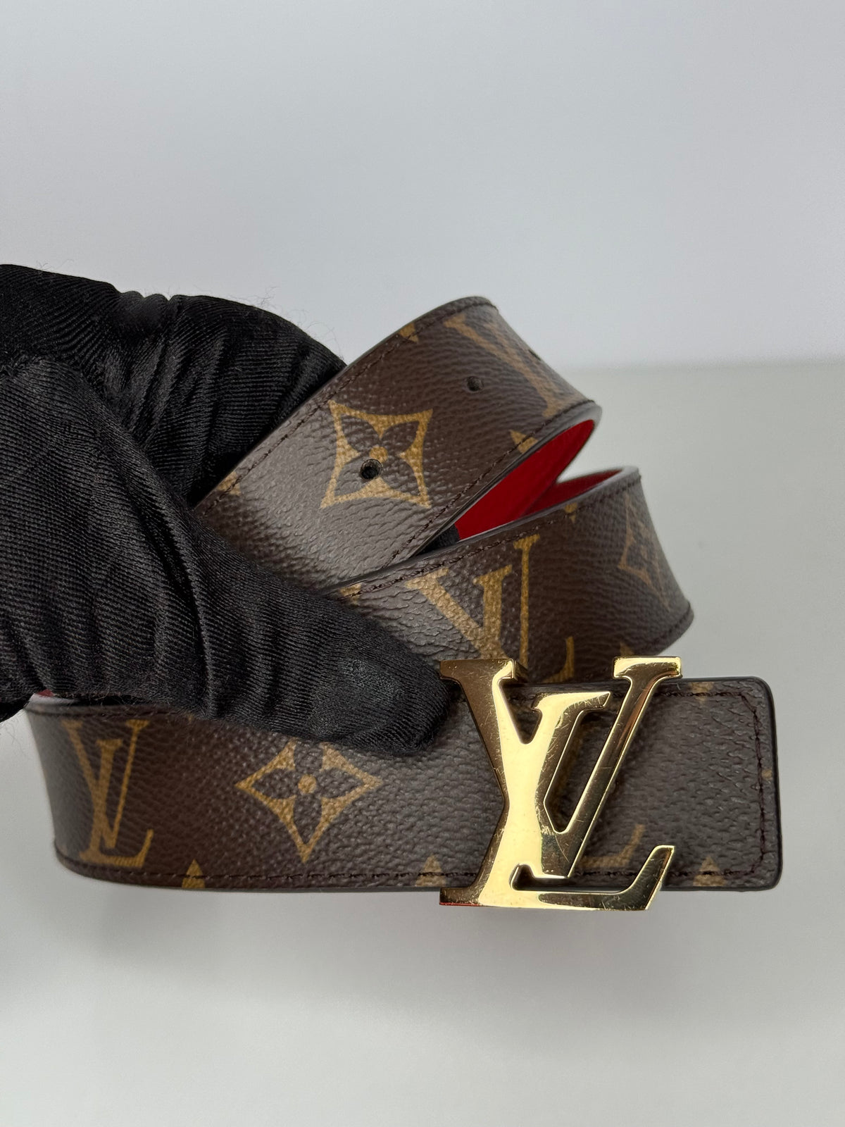 Louis Vuitton Red Monogram Reversible Gold LV Initials Belt