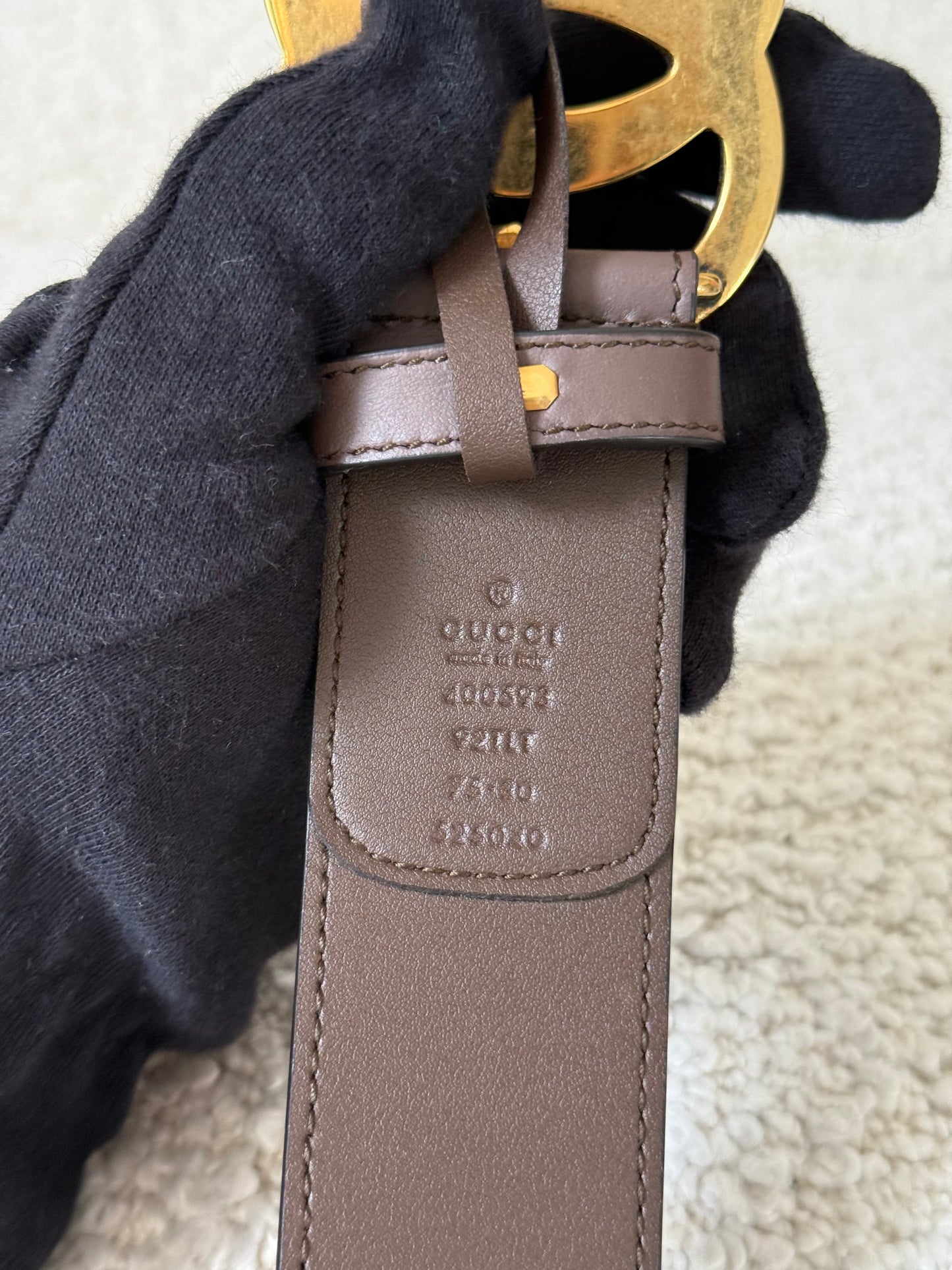 Gucci Beige GG Supreme and Leather Buckle Belt