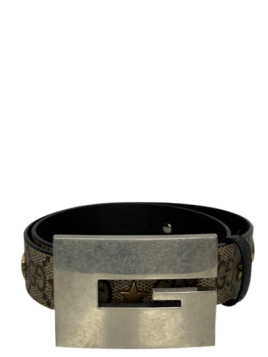 Gucci Star Wide Belt With Square G In Beige