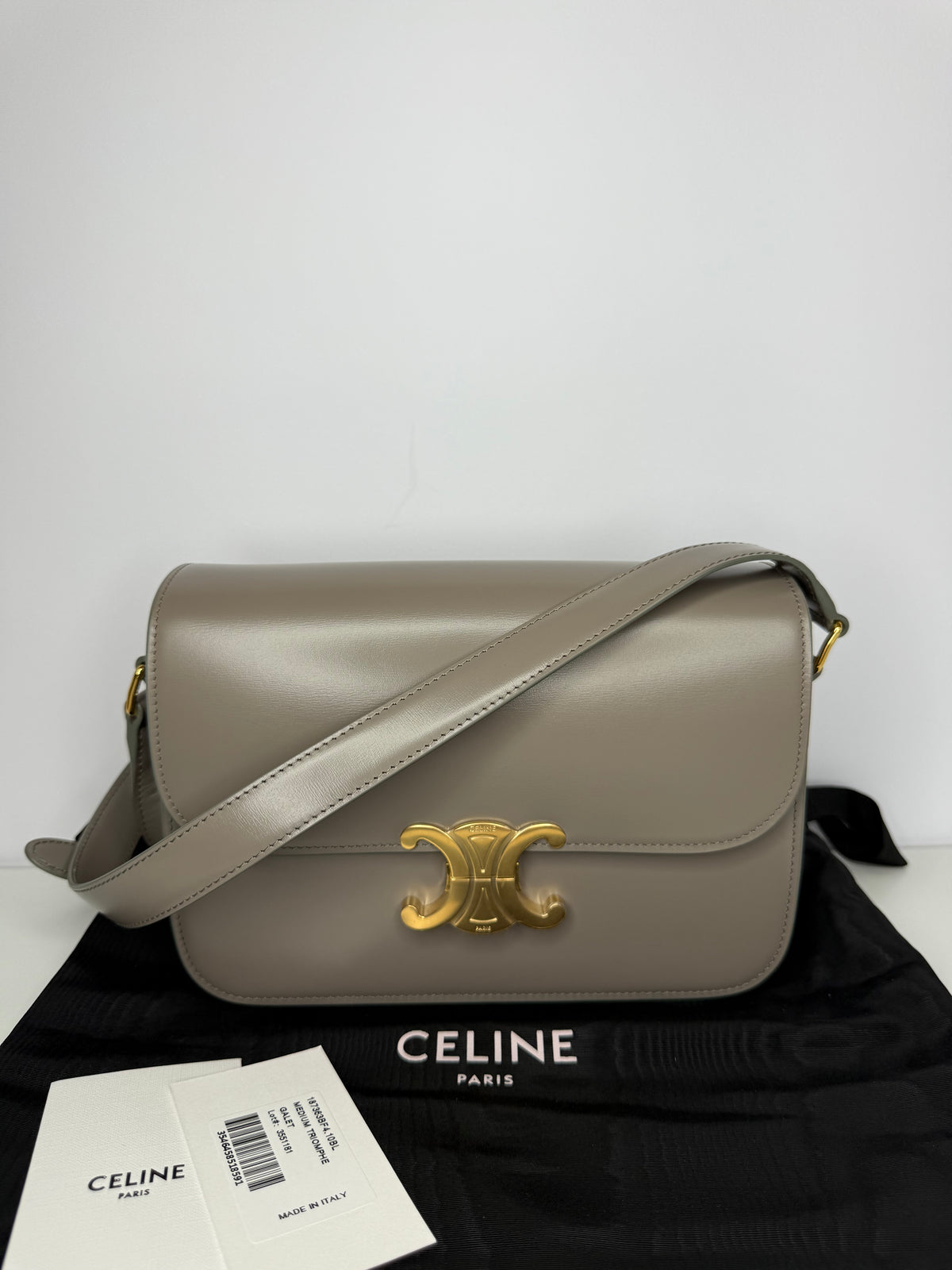 Celine Classique Triomphe Bag Taupe Shiny Calfskin
