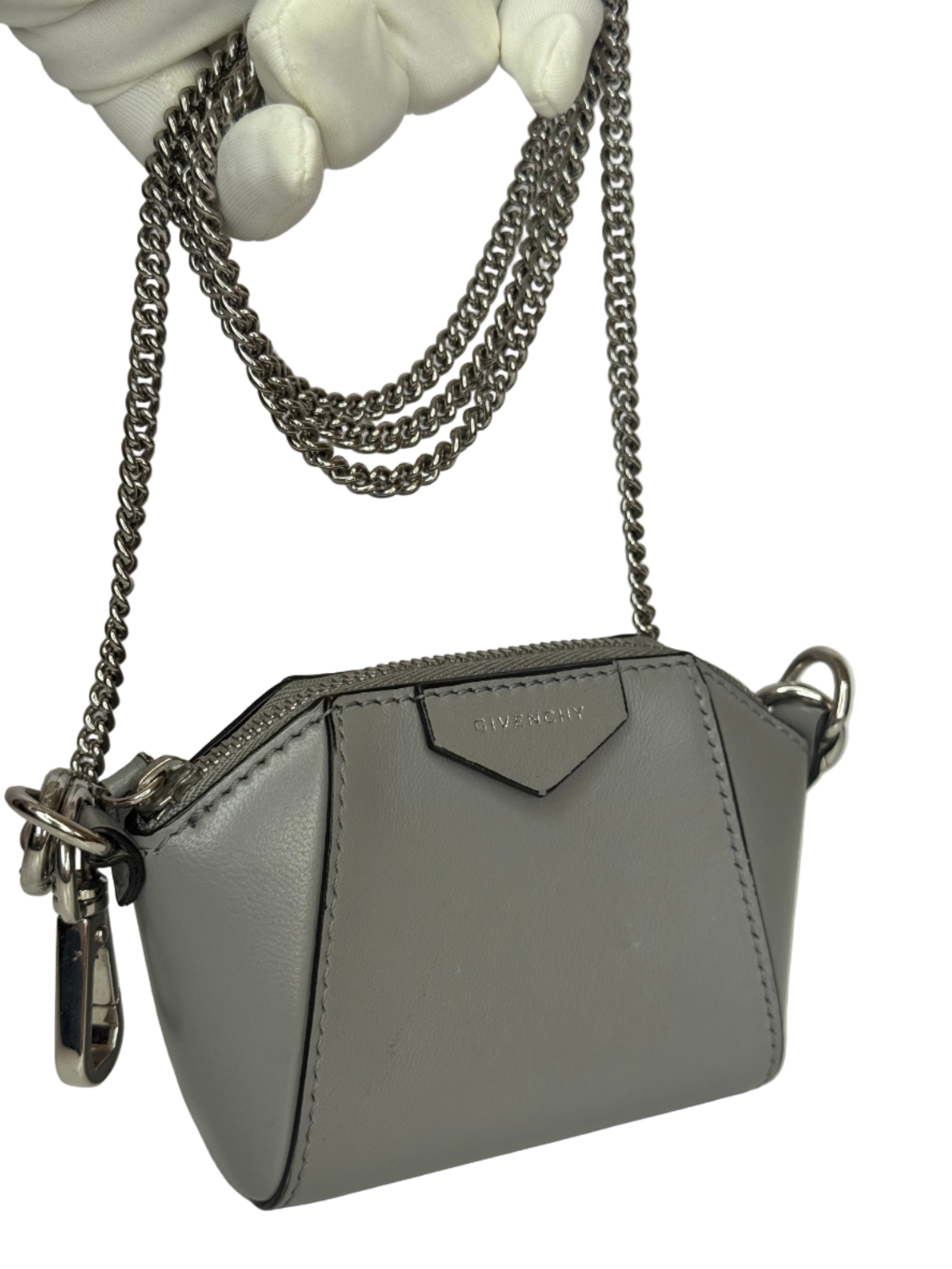 Givenchy Baby Antigona Grey Leather with Chain Mini Bag/Charm