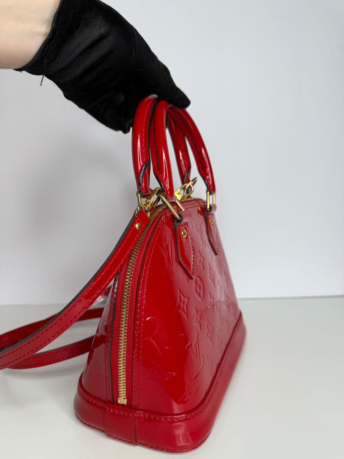 Louis Vuitton Alma BB Red Monogram Vernis Leather