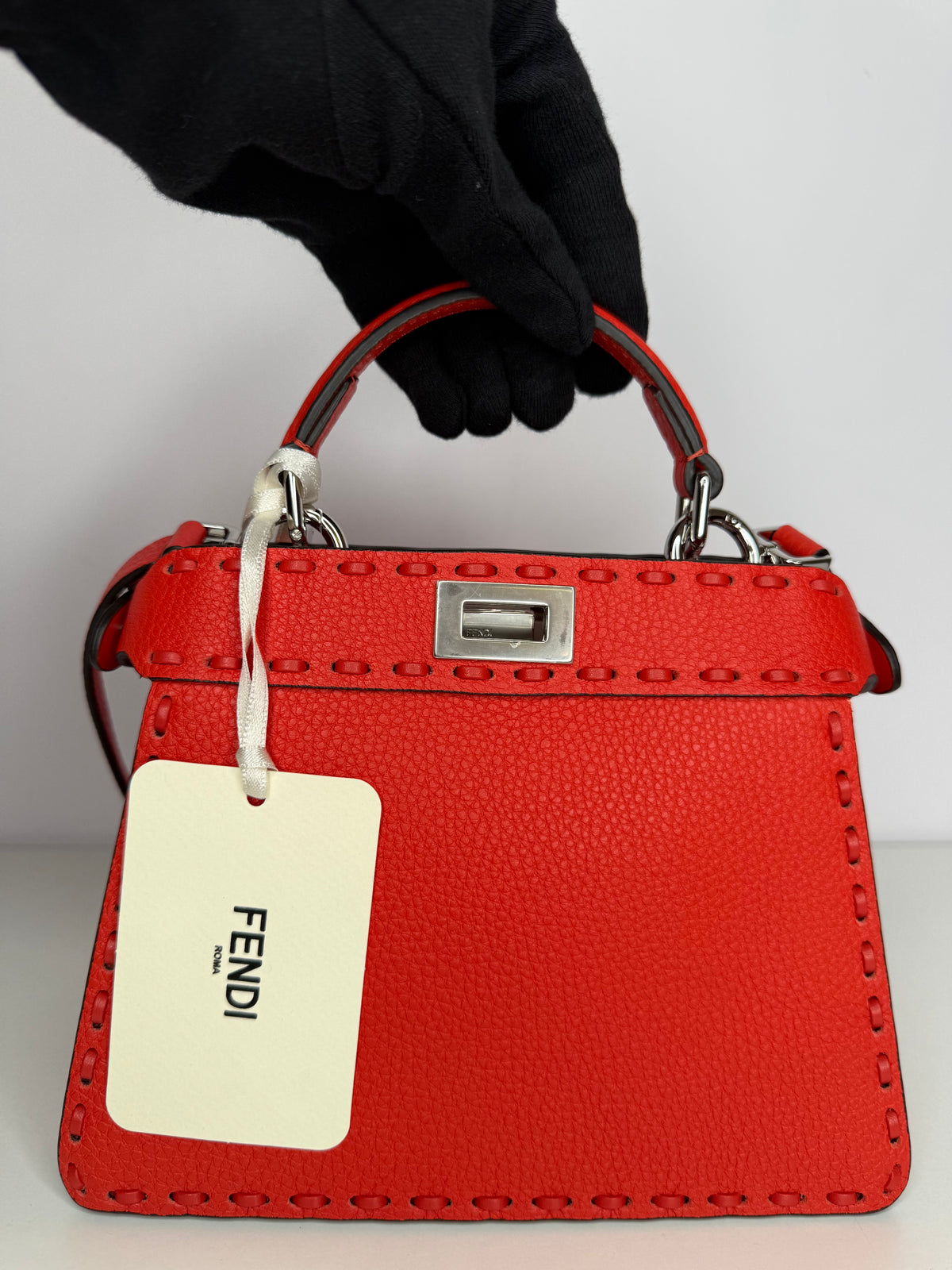 Fendi Peekaboo ISeeU Petite Orange Selleria with 306 Hand-sewn Topstitches