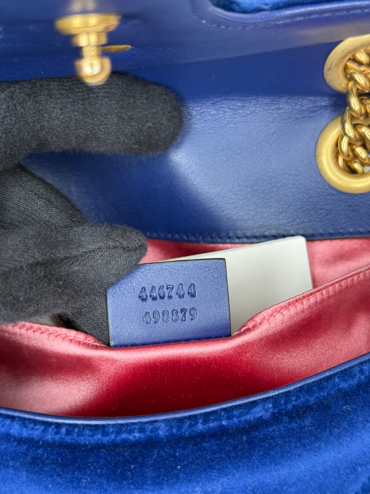 Gucci Velvet Matelasse Small GG Marmont Shoulder Bag Cobalt Blue