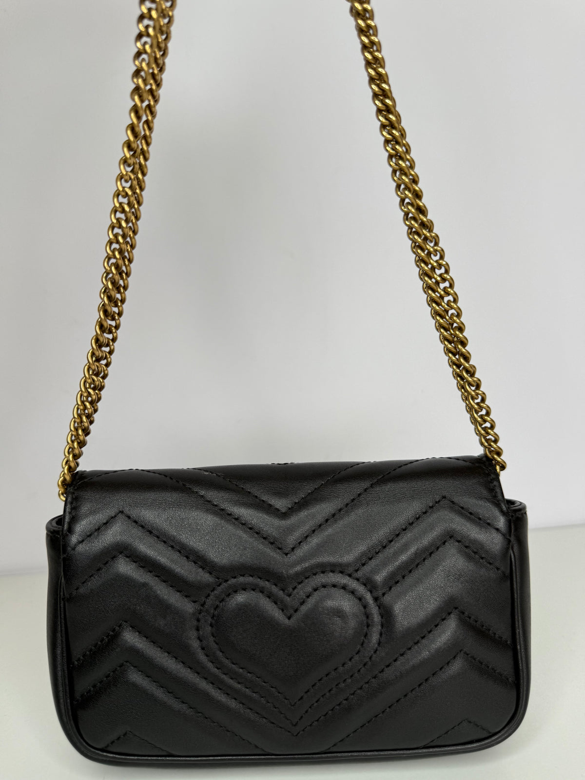 Gucci Black Calfskin Matelasse Super Mini GG Marmont Shoulder Bag