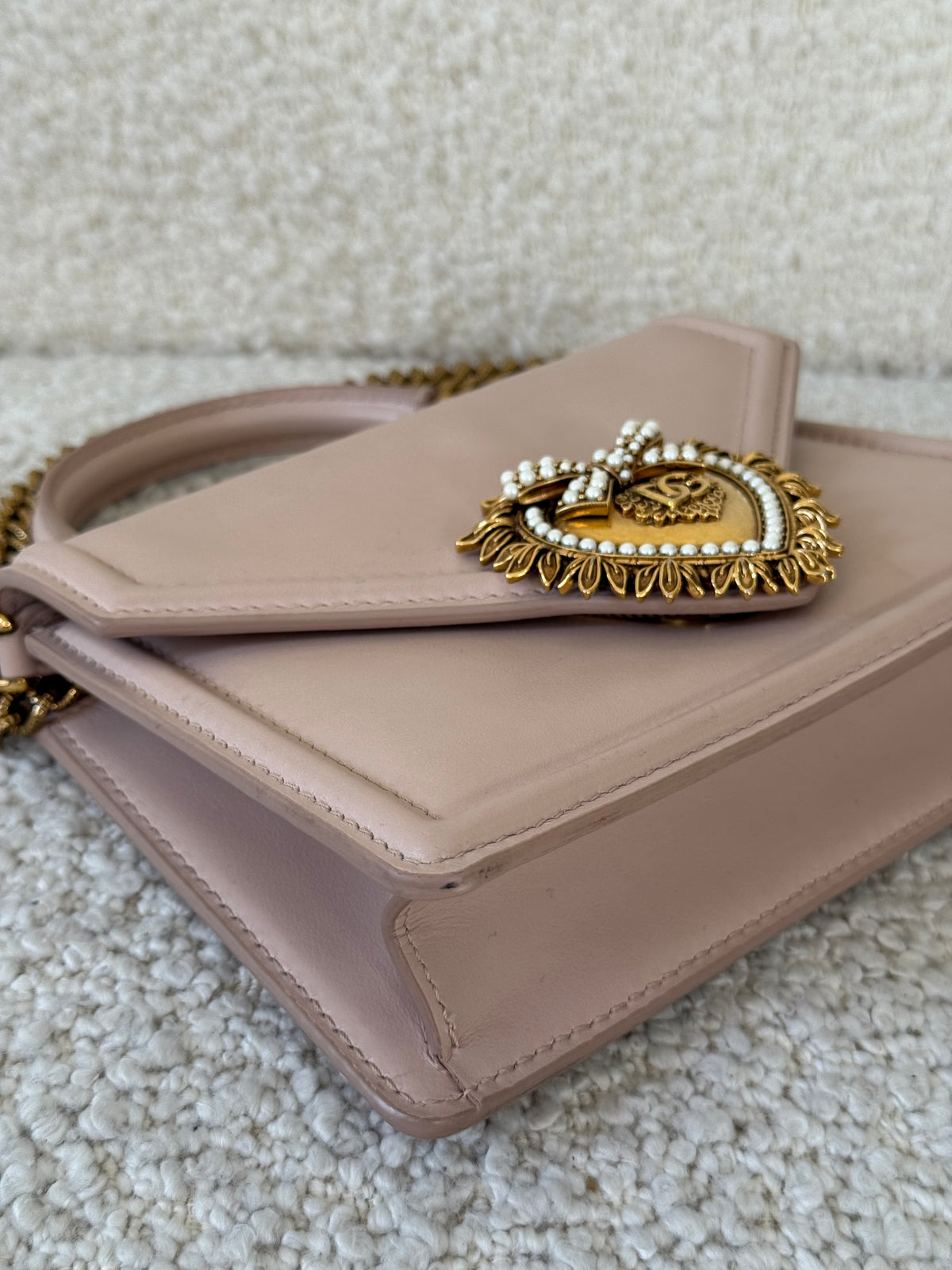 Dolce Gabbana Small Smooth Calfskin Devotion Bag Cream