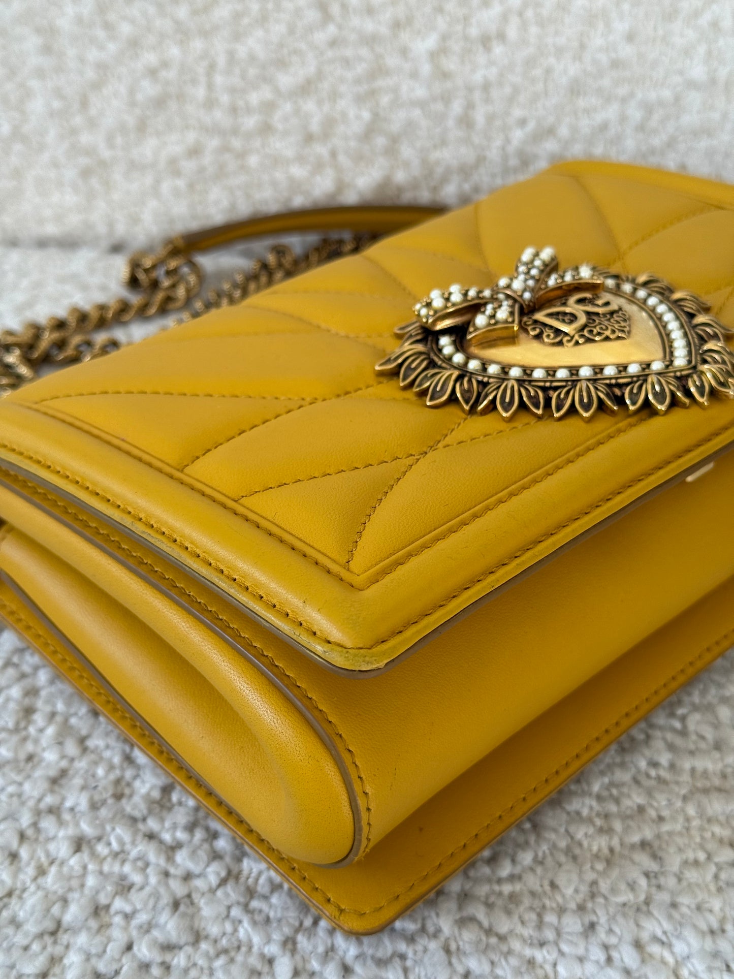 Dolce Gabbana Devotion Quilted Nappa Leather Yellow Medium Shoulder Bag