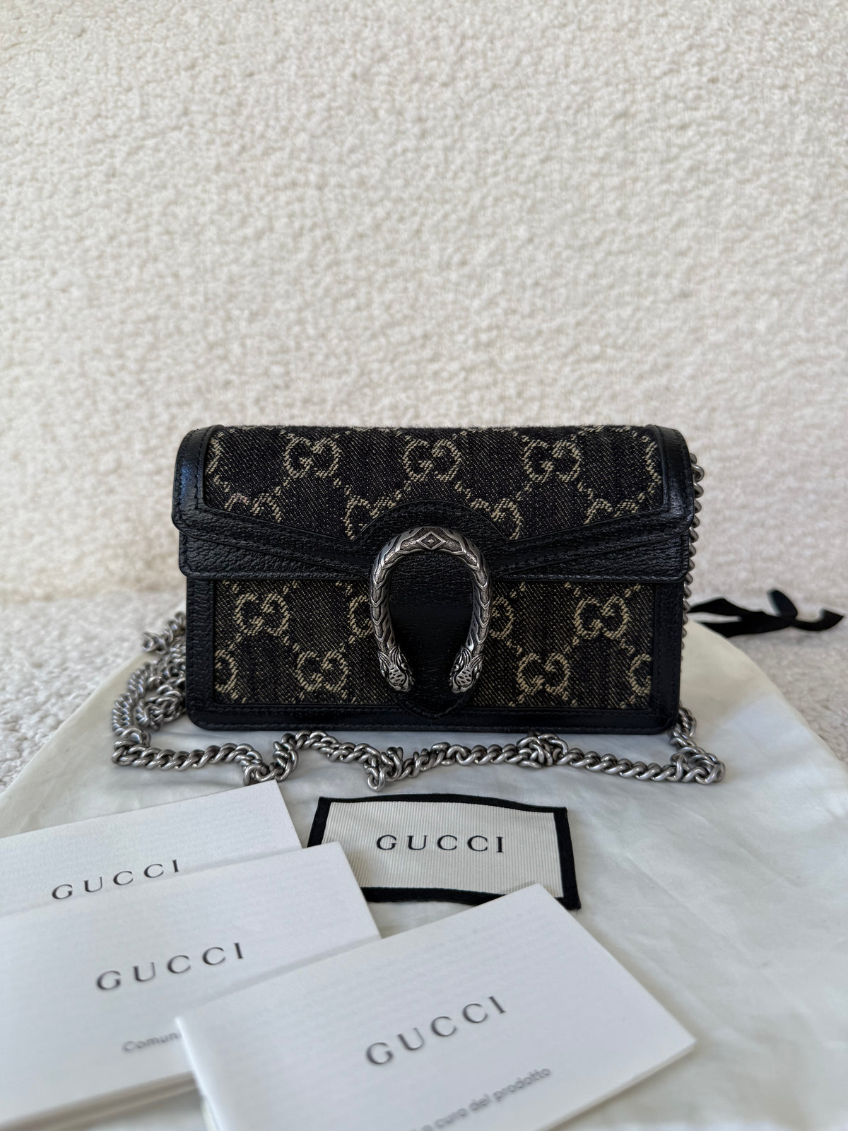 Gucci GG Black Denim Super Mini Dionysus Crossbody Bag