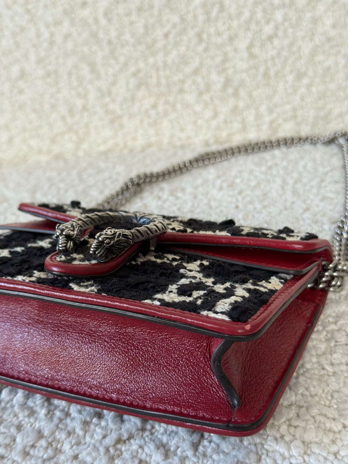 Gucci Red/Black GG Tweed Super Mini Dionysus Chain Bag