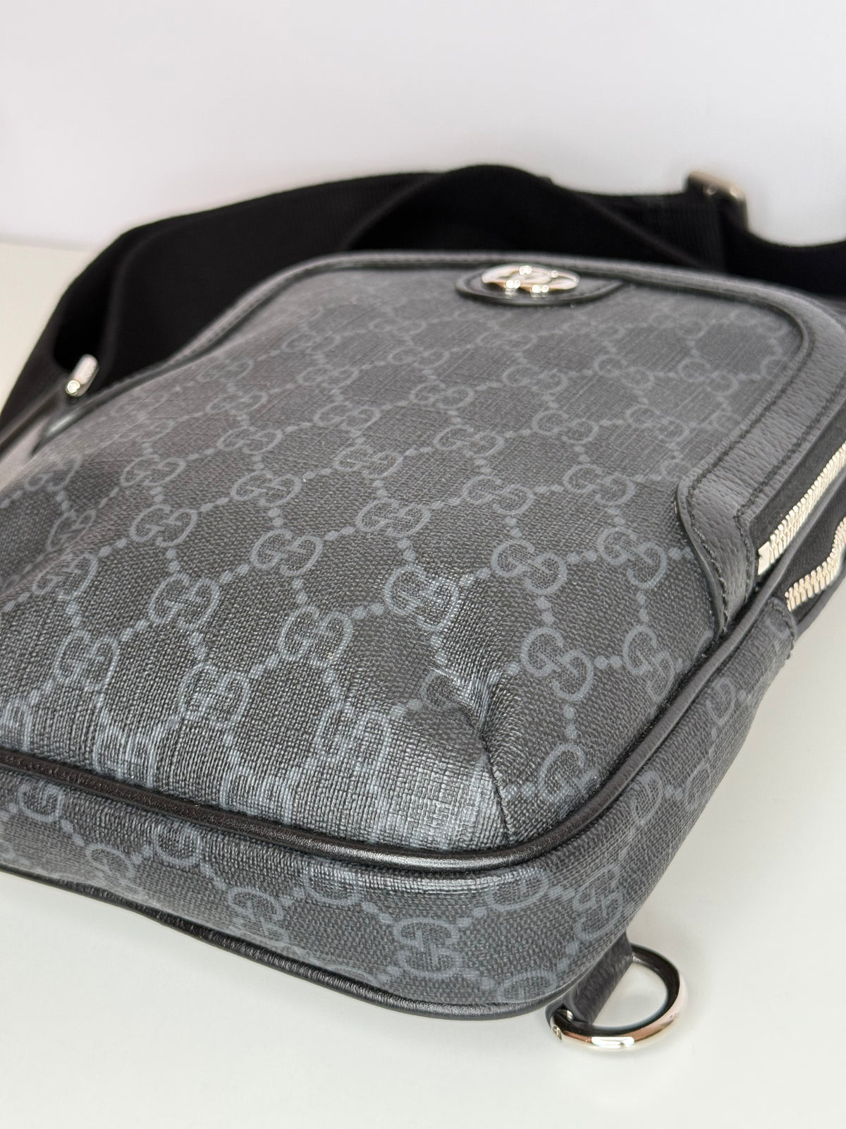 Gucci GG Supreme Canvas and Leather Trim Sling Crossbody Bag