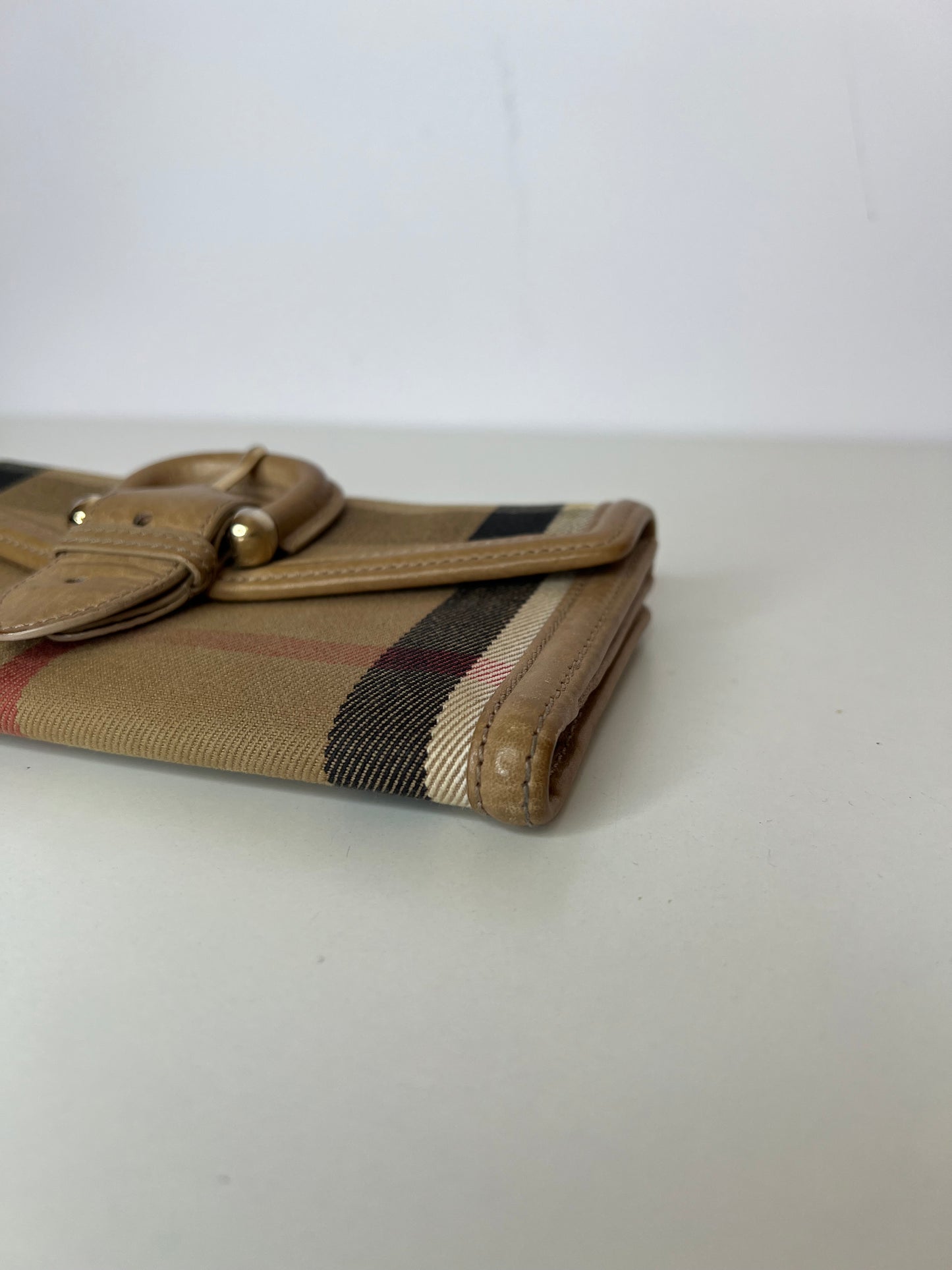Burberry Beige Nova Check Canvas and Leather Buckle Flap Wallet
