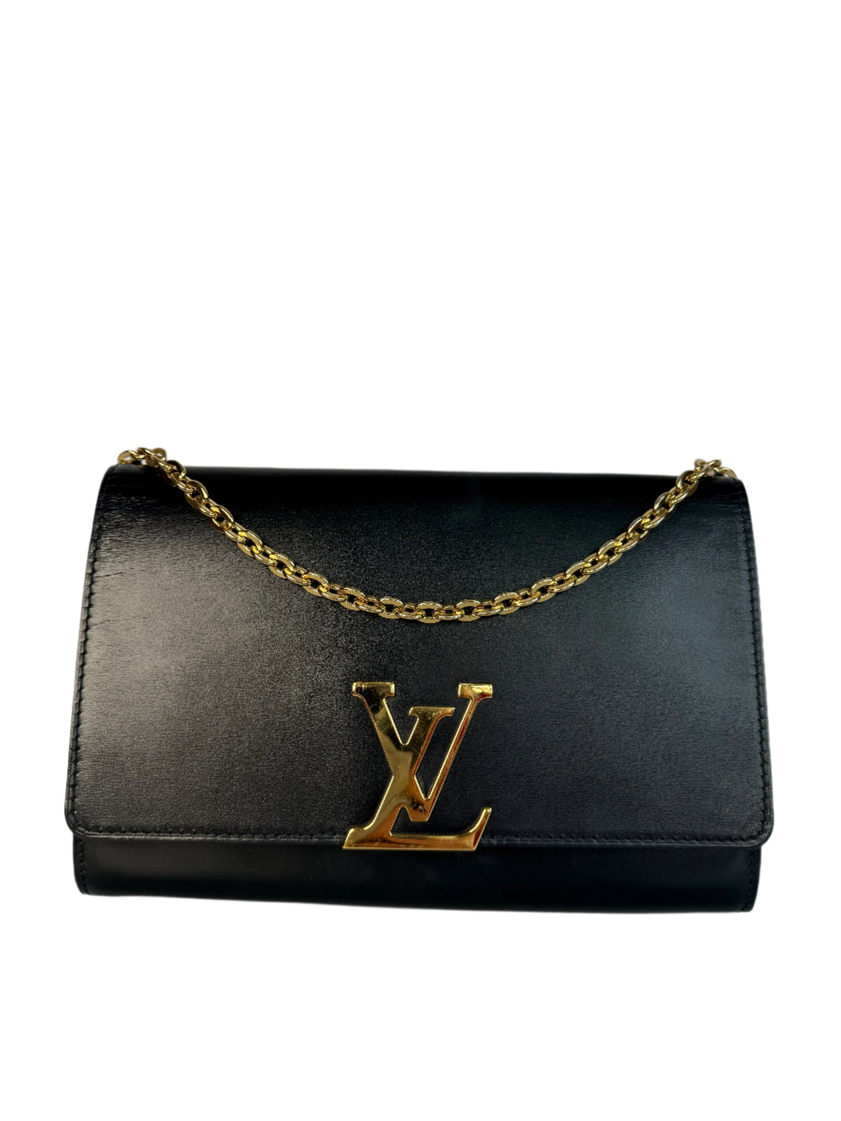 Louis Vuitton Black Calfskin Leather Chain Louise Clutch