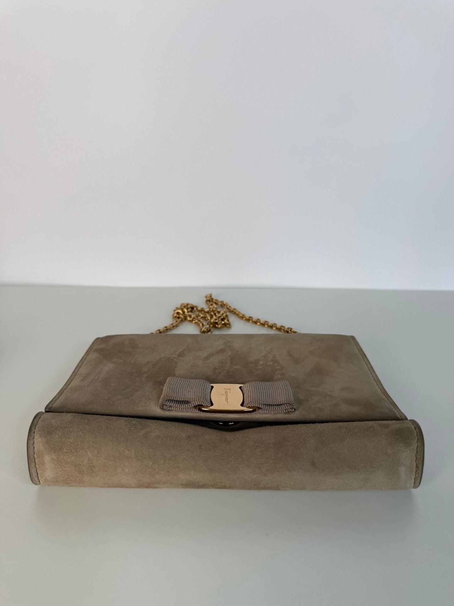 Salvatore Ferragamo Vara Bow Chain Crossbody Bag Suede