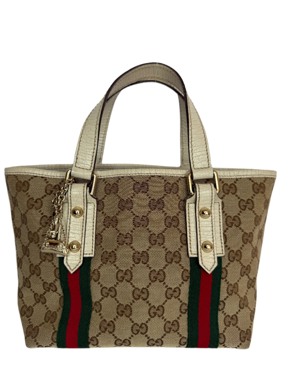 Gucci Beige/White GG Canvas and Leather Mini Jolicoeur Web Tote