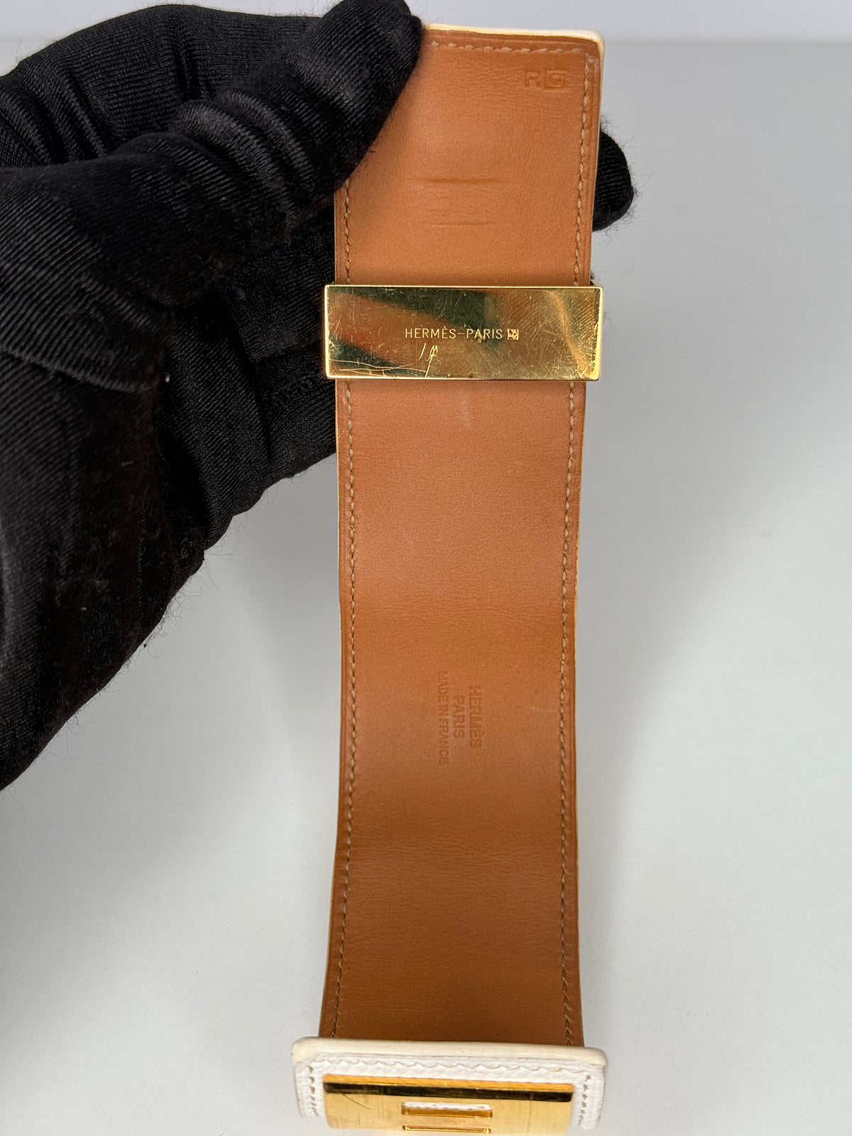 Hermès White Epsom Leather Gold Plated Collier de Chien Bracelet