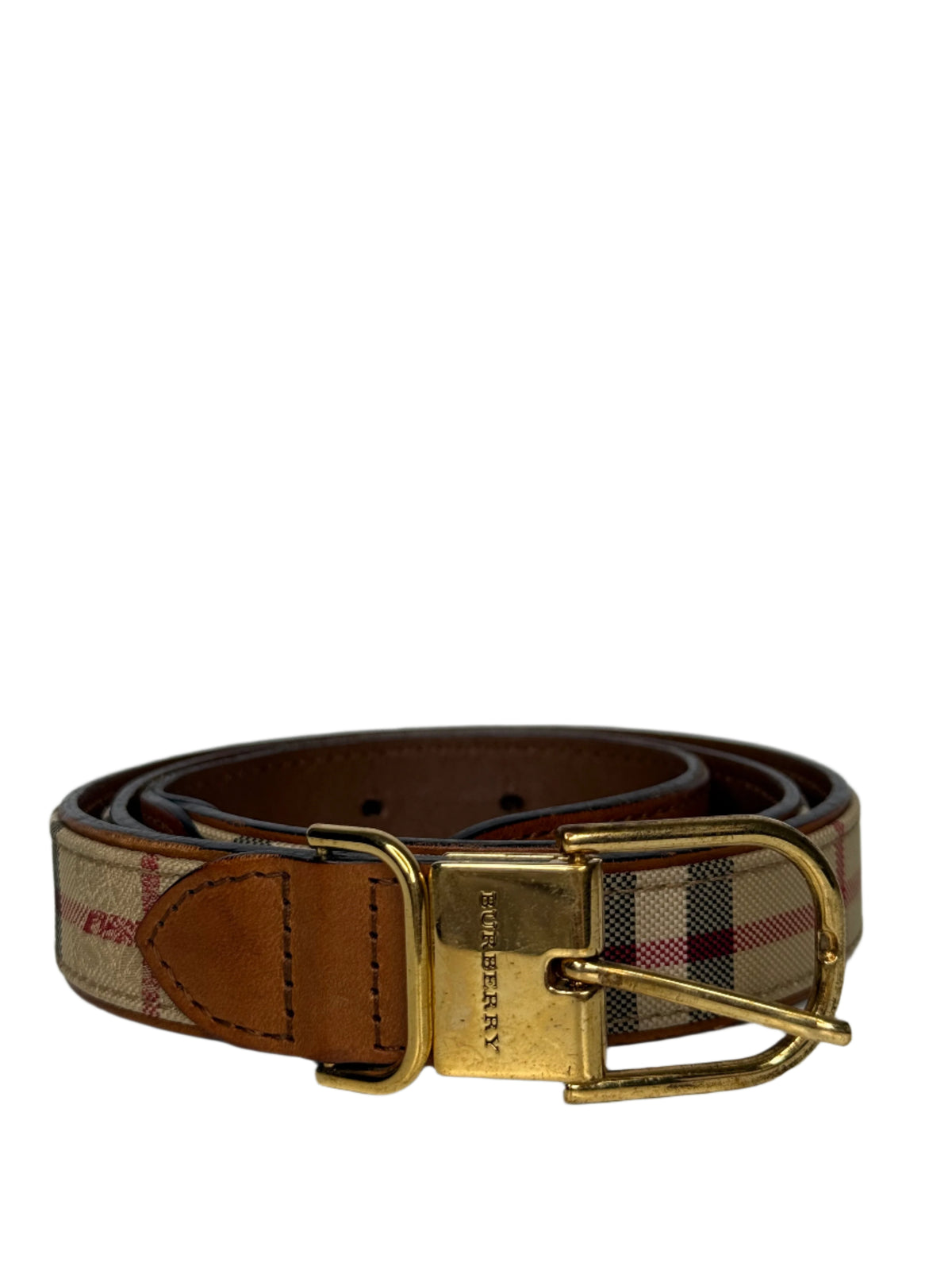 Burberry Beige/Brown Haymarket Check Canvas and Leather Slim Belt