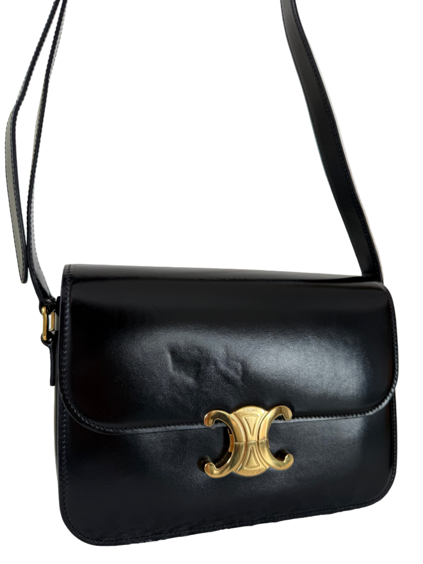 Celine Classique Triomphe Bag in Black Shiny Calfskin