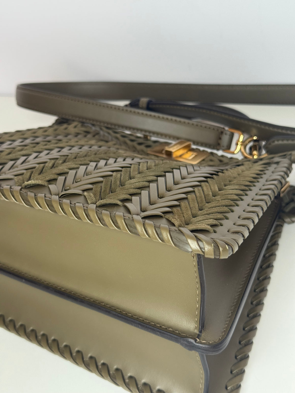 Fendi Peekaboo ISeeU Small Olive Green interlaced Leather Bag