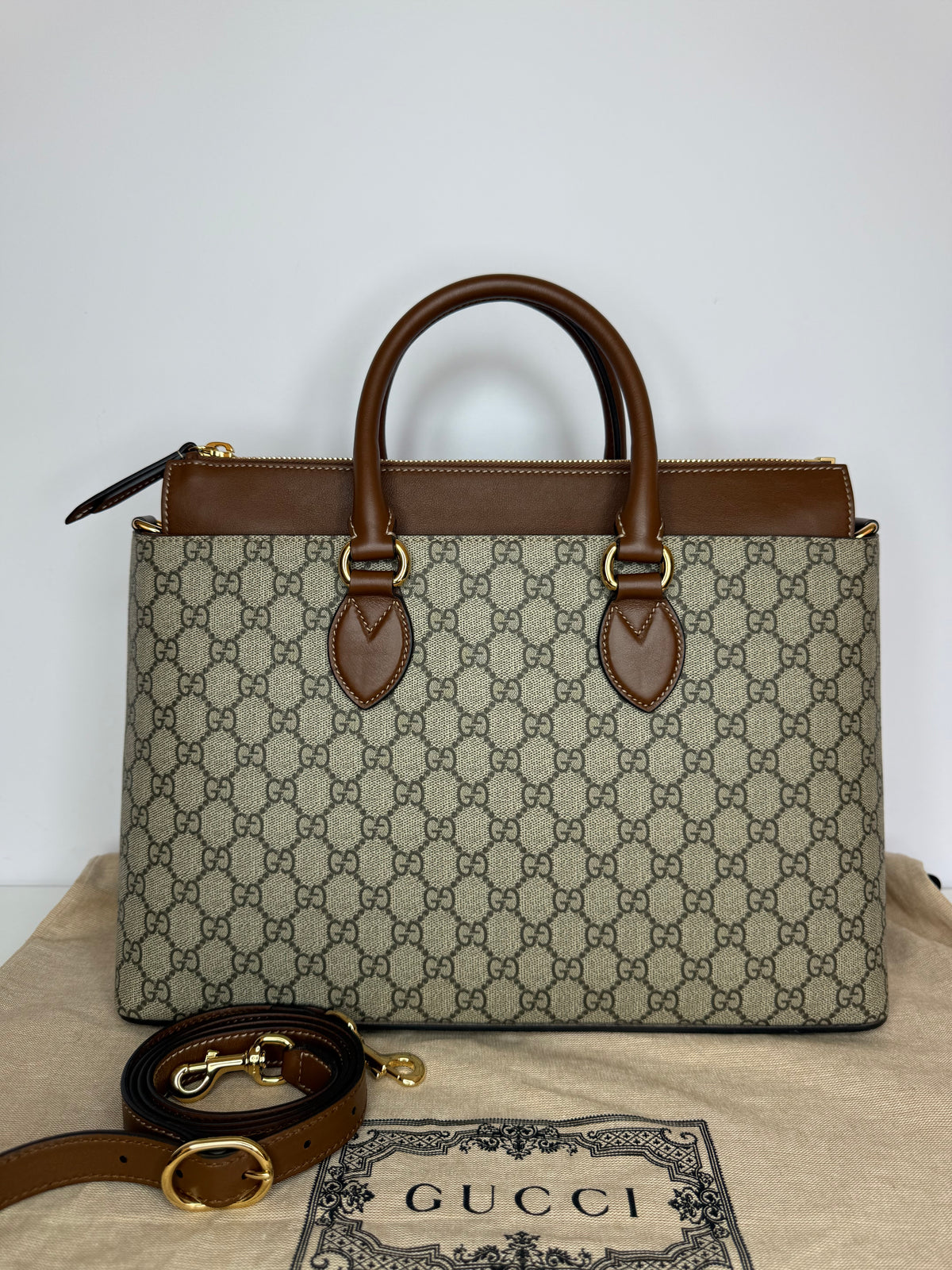 Gucci GG Coated Canvas and Leather Tote Bag