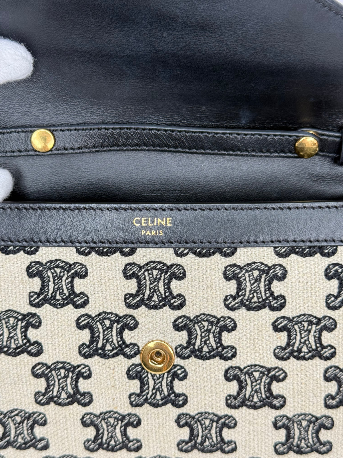 Celine Maillon Triomphe Canvas Wallet on Chain in Black and White