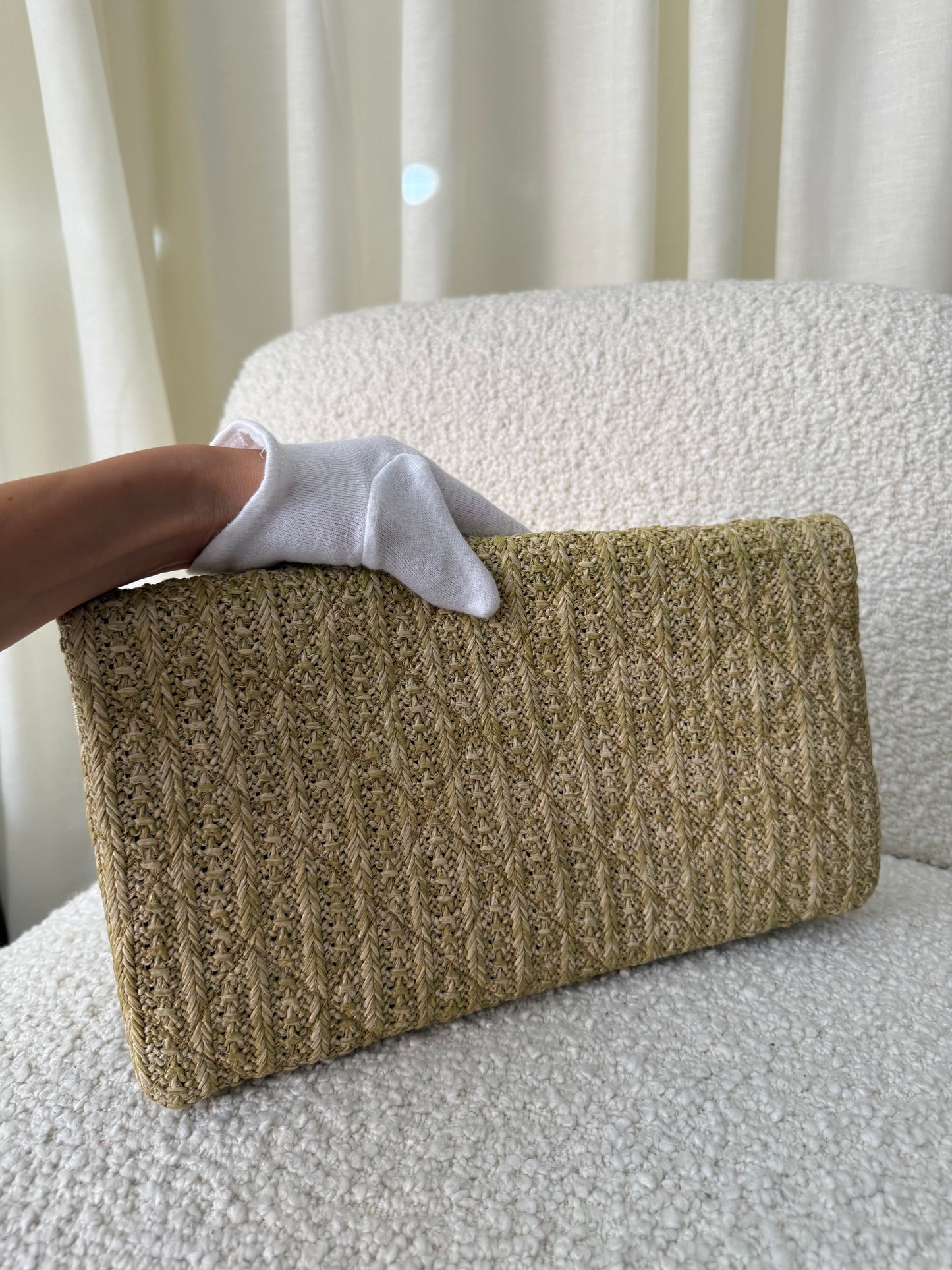 Chanel CC Woven Clutch Gold Natural Raffia Antique Gold Hardware