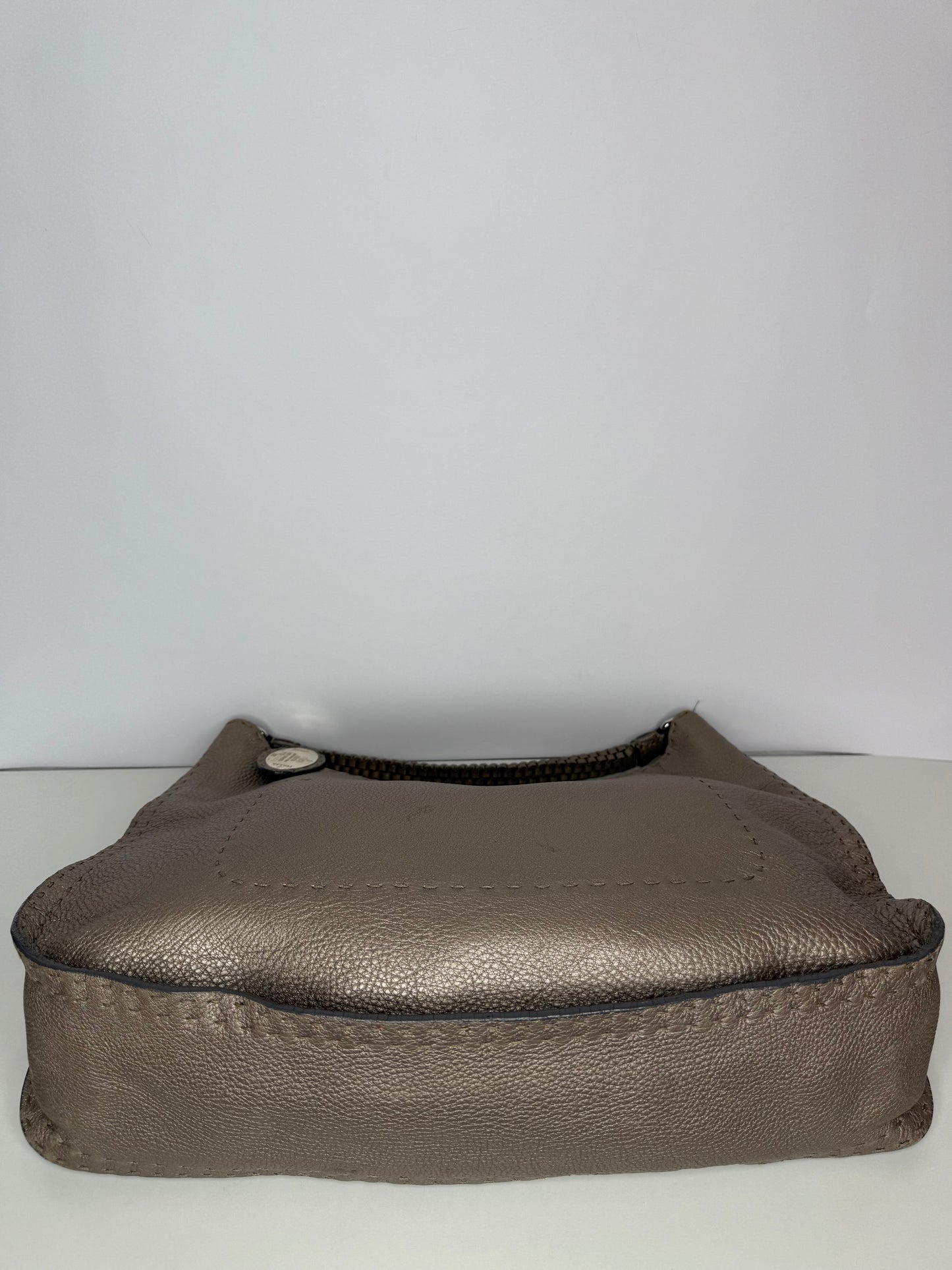 Fendi Pewter Selleria Textured Hobo Bag