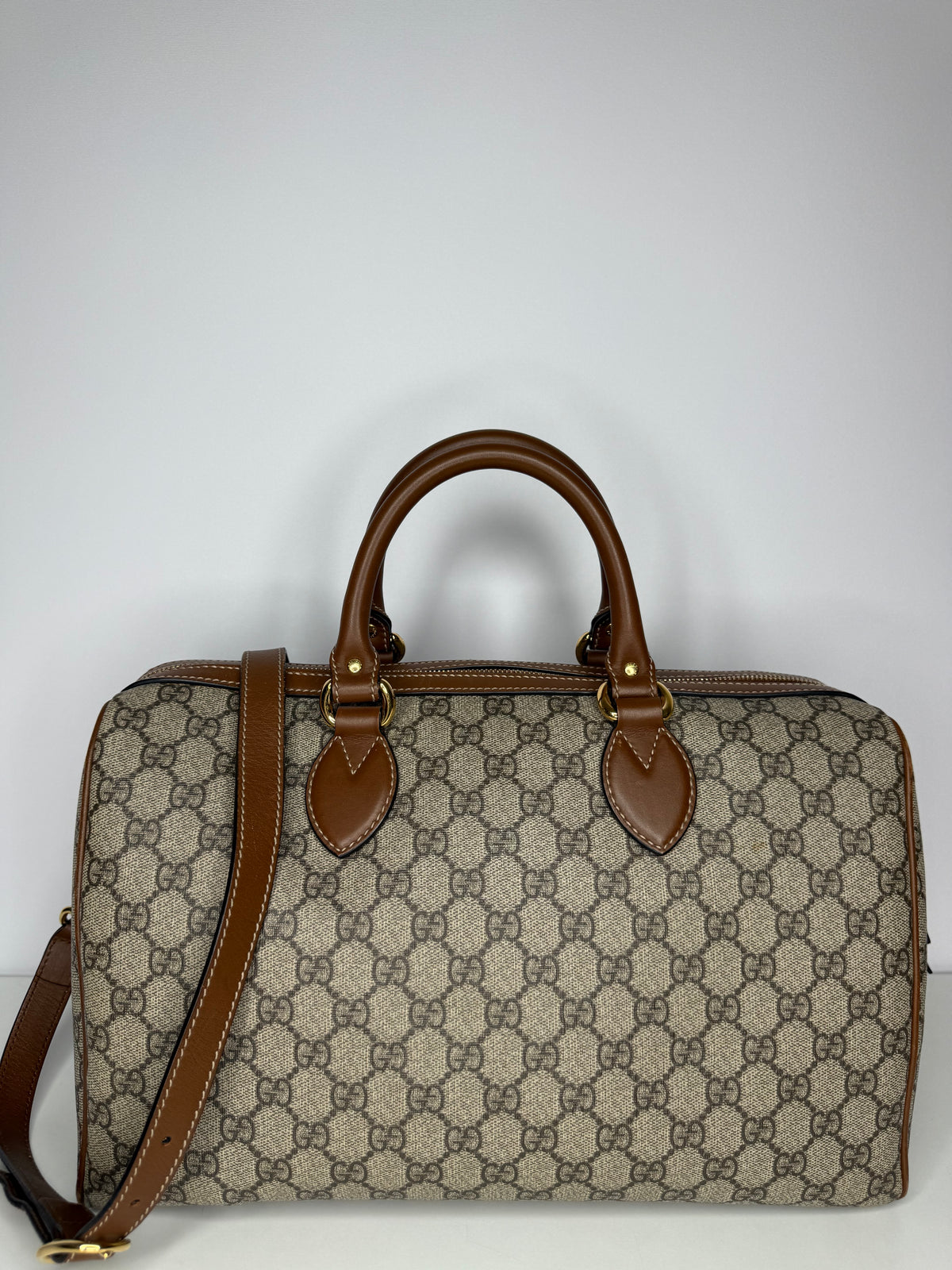 Gucci Beige/Ebony GG Supreme Coated Canvas Butterfly Embroidered Boston Bag