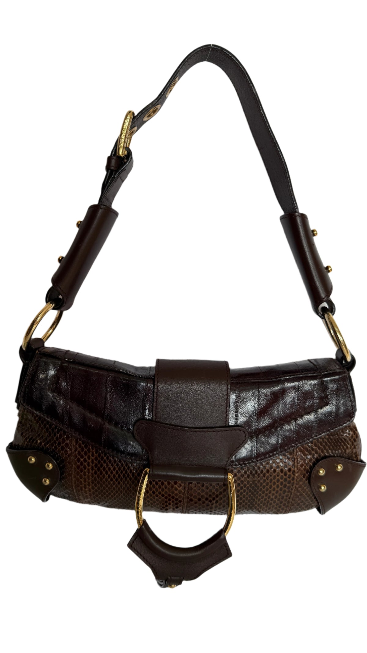 Dolce Gabbana Python & Eel D-Ring Bag Brown Chocolate