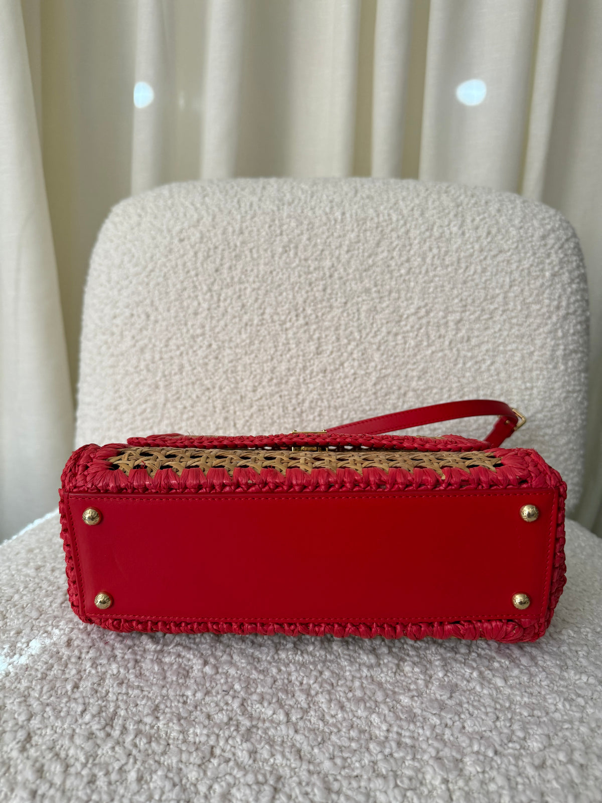 Dolce Gabbana Woven Raffia Miss Sicily Satchel Red