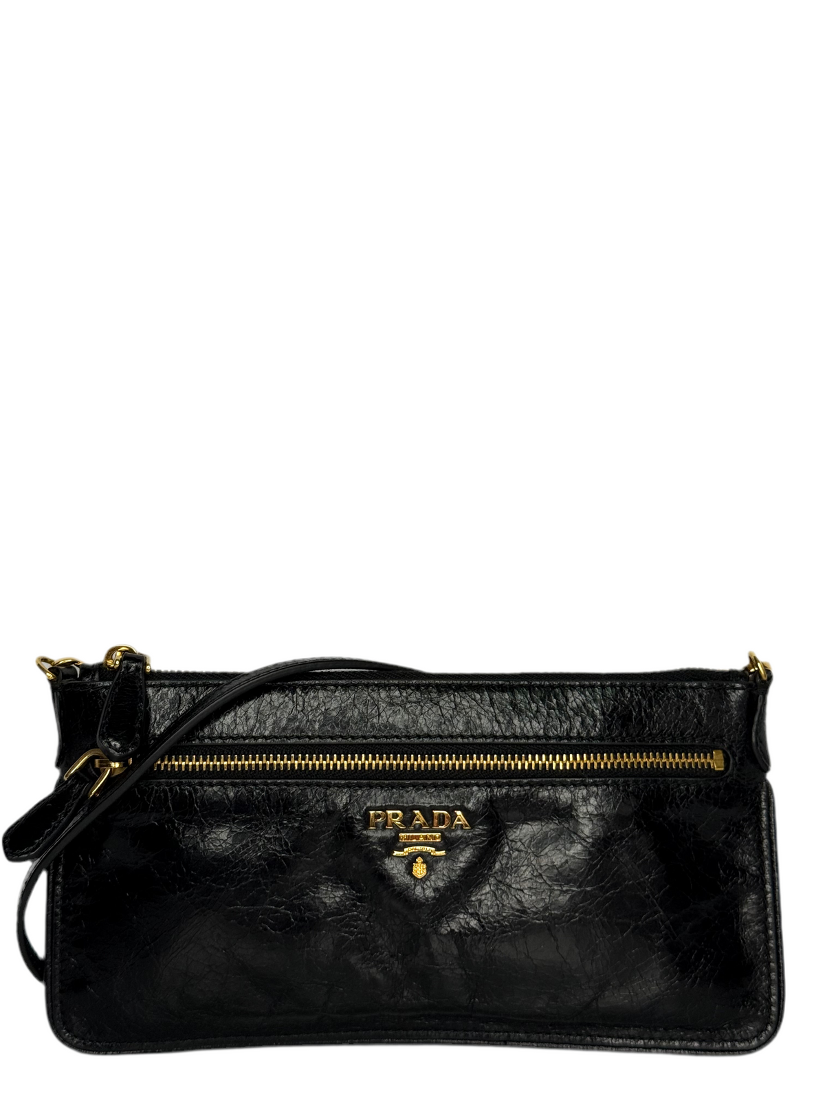Prada Vitello Shine Zip Crossbody Bag Black