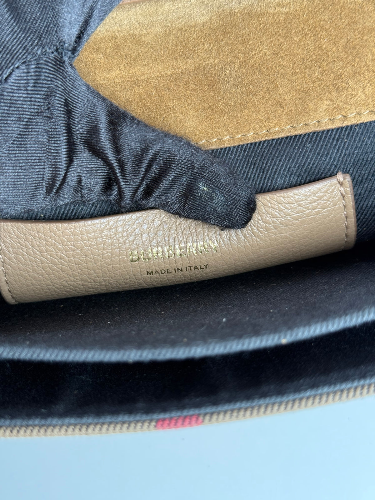 Burberry Derby Calfskin House Check Small Macken Crossbody Bag Camel