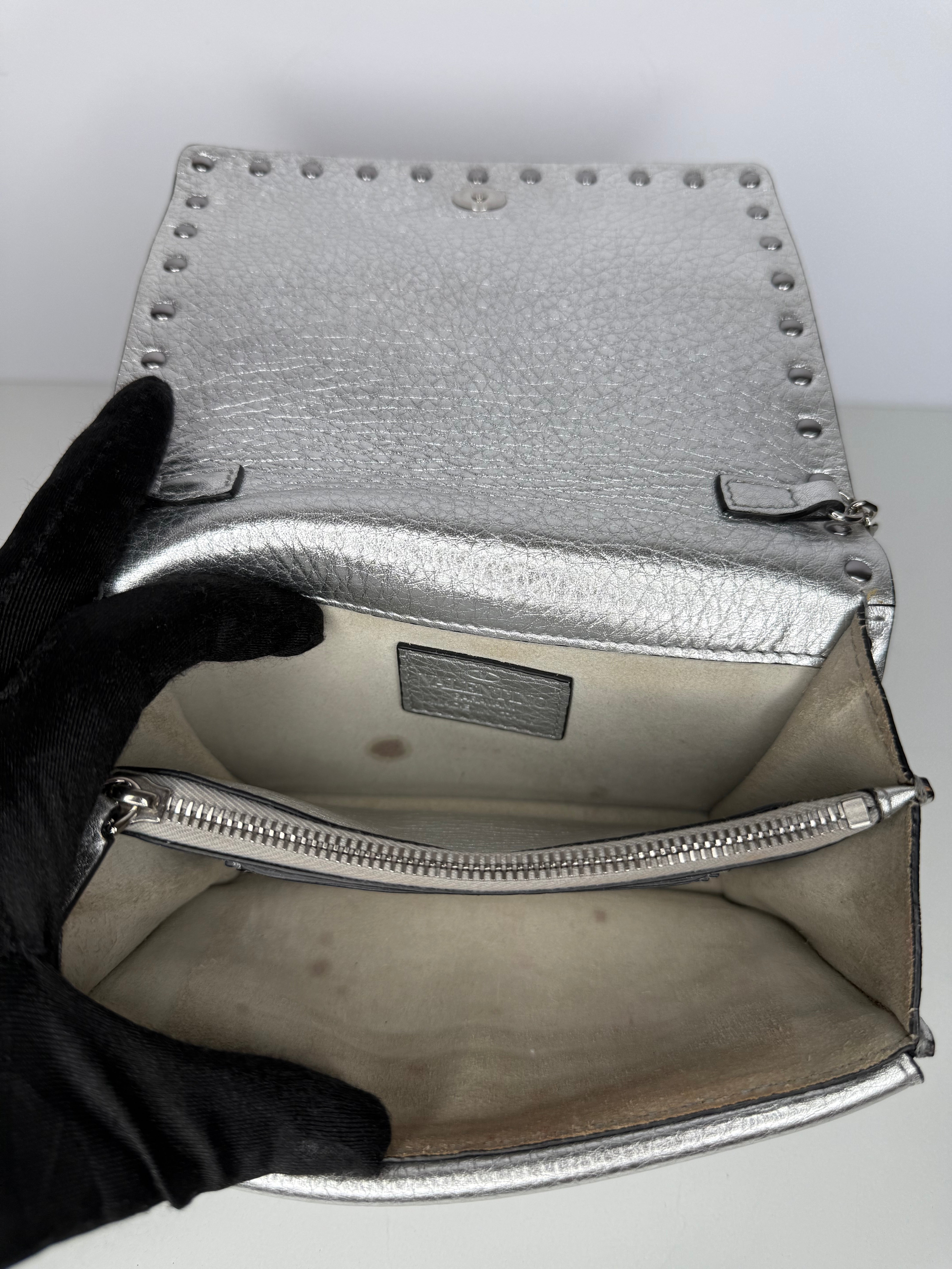 Valentino Garavani Rockstud Metallic Crackled Leather Clutch Bag