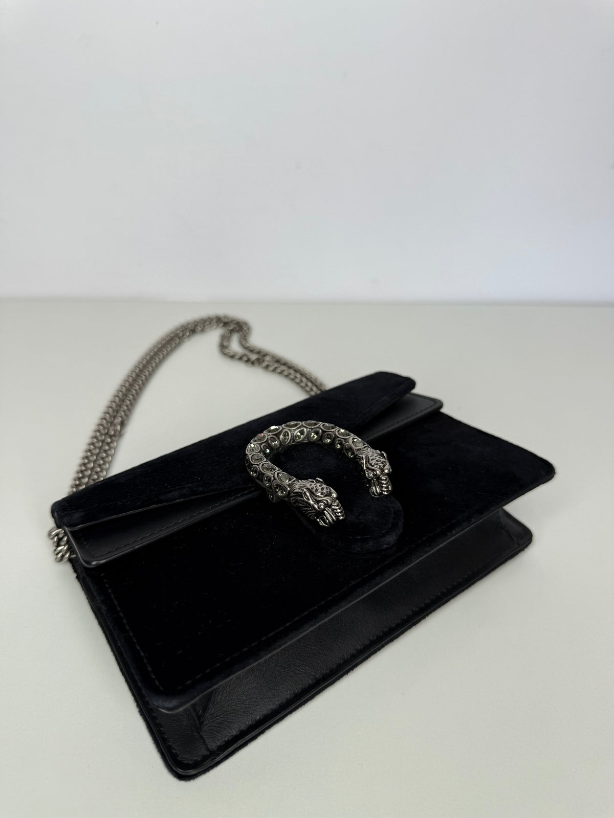 Gucci Black Velvet and Leather Super Mini Dionysus Crossbody Bag