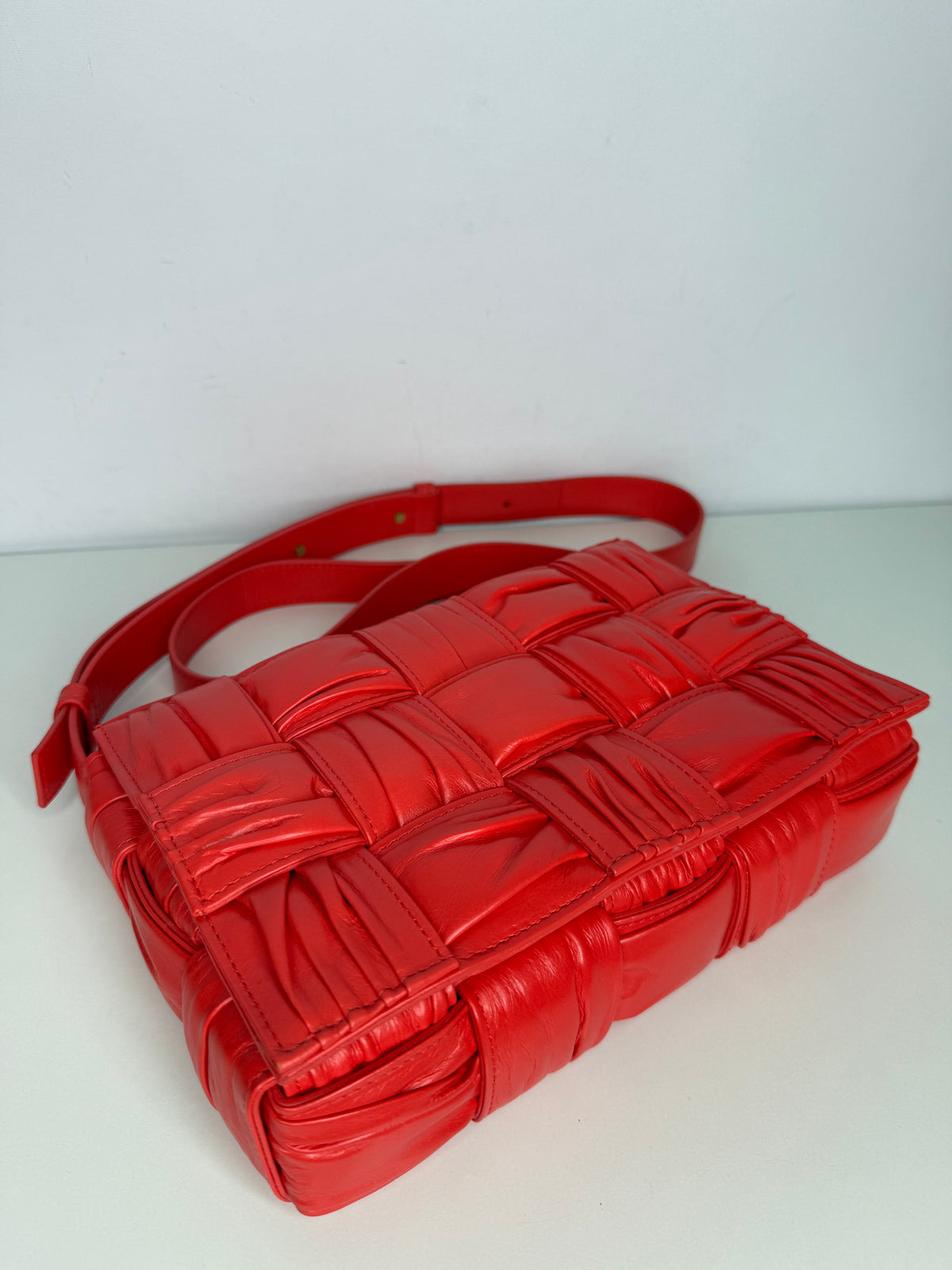 Bottega Veneta Calfskin Intreccio Plisse Cassette Crossbody Bag Sunburst