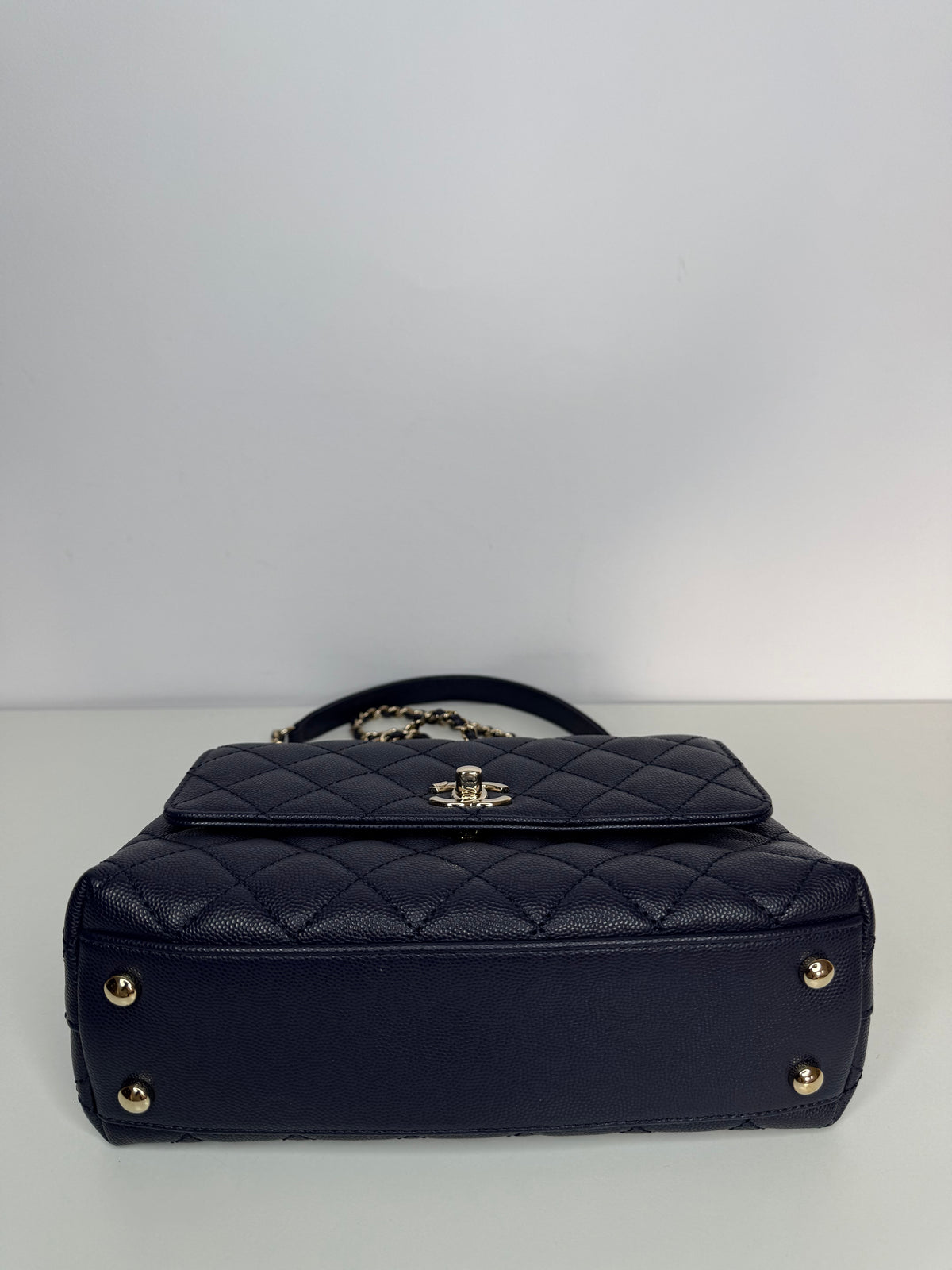 Chanel Coco Handle Small Blue Caviar with Lizard Top Handle